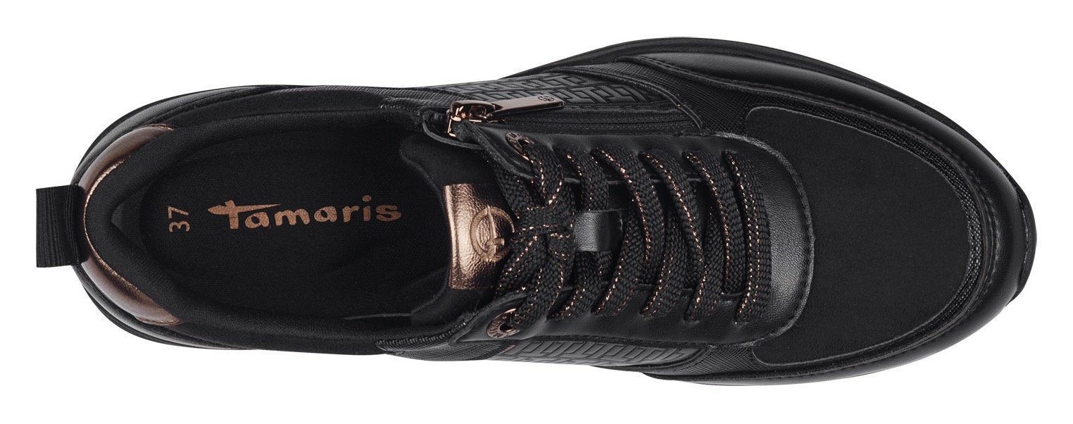 Tamaris Sneakers met sleehak vrijetijdsschoen, lage schoen, veterschoen met buitenrits