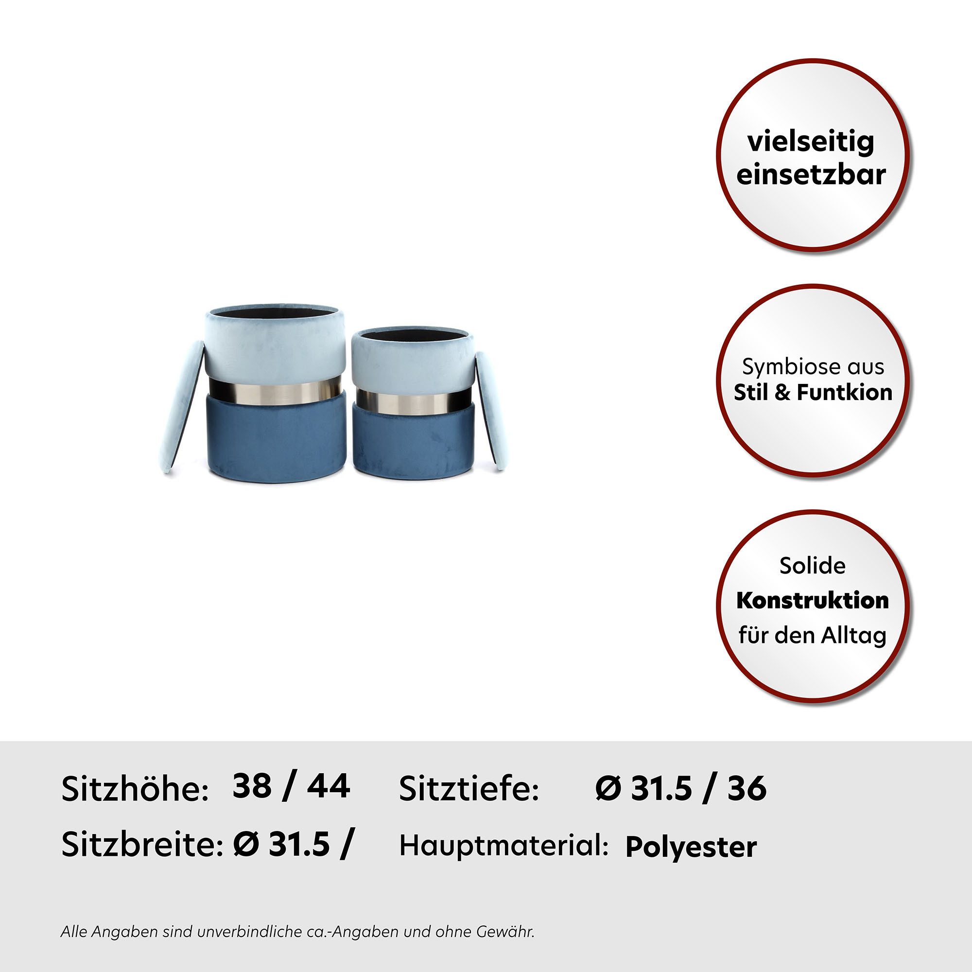 Kayoom Hocker met bergruimte Kruk Zora 125 2-delige set, fluweelzachte stof bekleding, ronde elegante vorm (set, 2 stuks)
