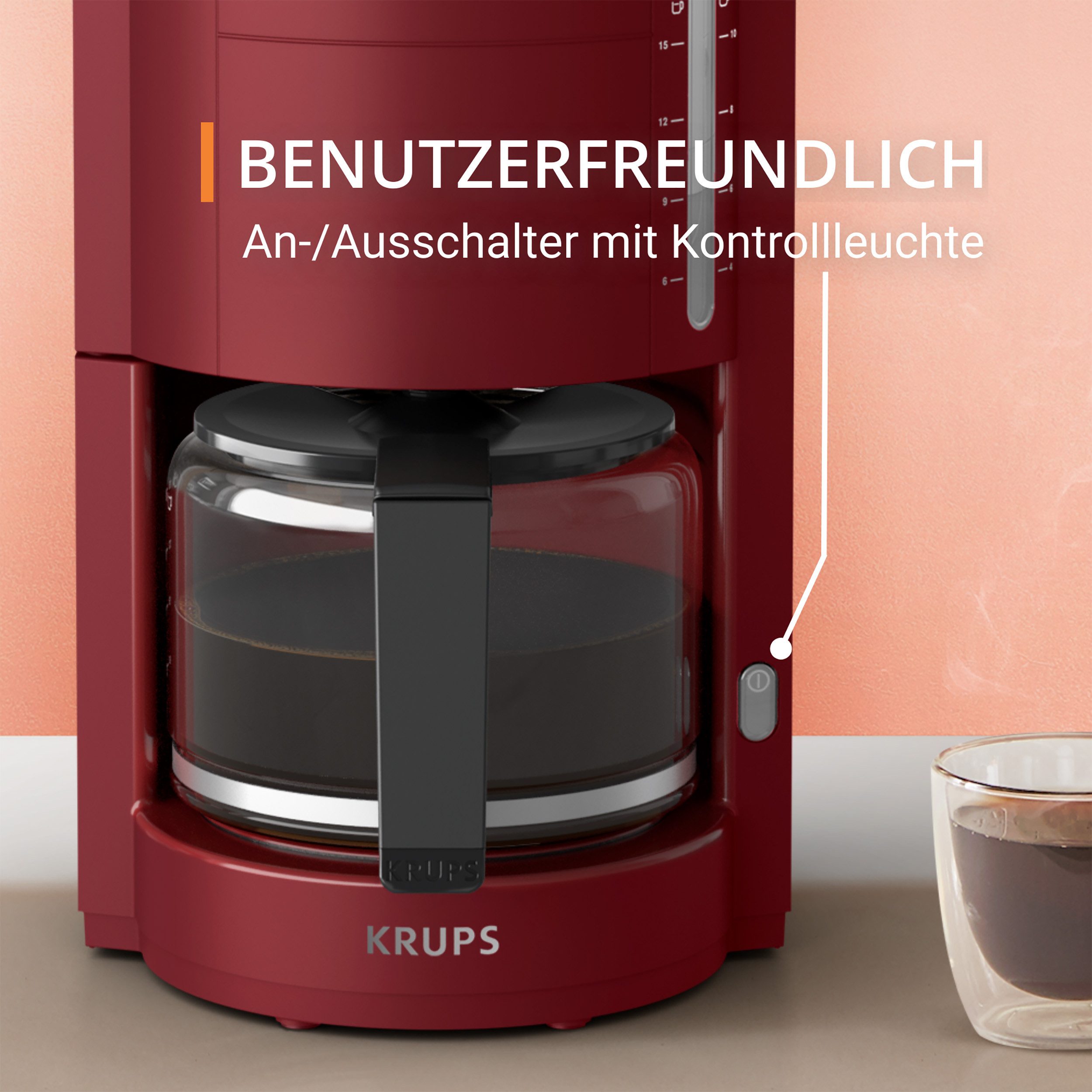 Krups Filterkoffieapparaat F30908 Pro Aroma, met glazen kan, 1,25l capaciteit, 10-15 kopjes, 1050w, zwart