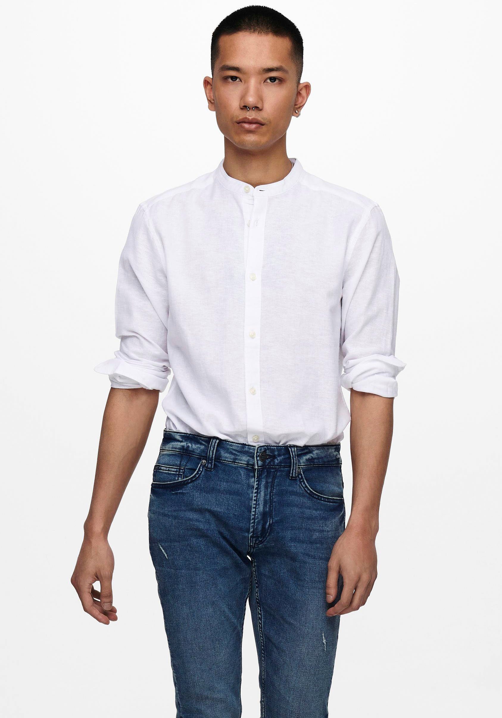 ONLY & SONS Overhemd met lange mouwen ONSCAIDEN LS SOLID LINEN MAO SHIRT NOOS