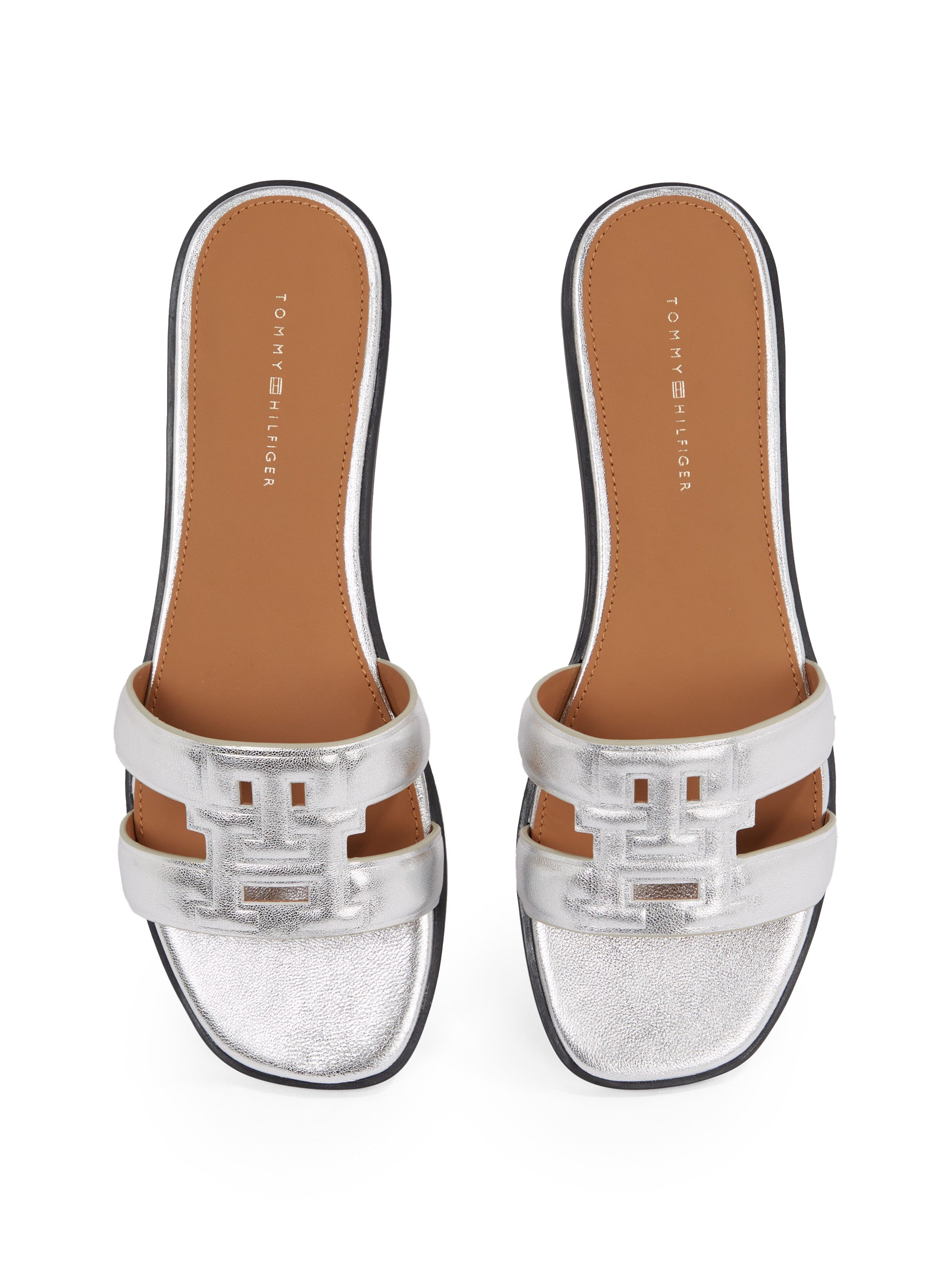 Tommy Hilfiger Slippers TH LOGO STRAP METALLIC MULE , blokhak, zomerschoen, flats, comfort-schoen met th-logo