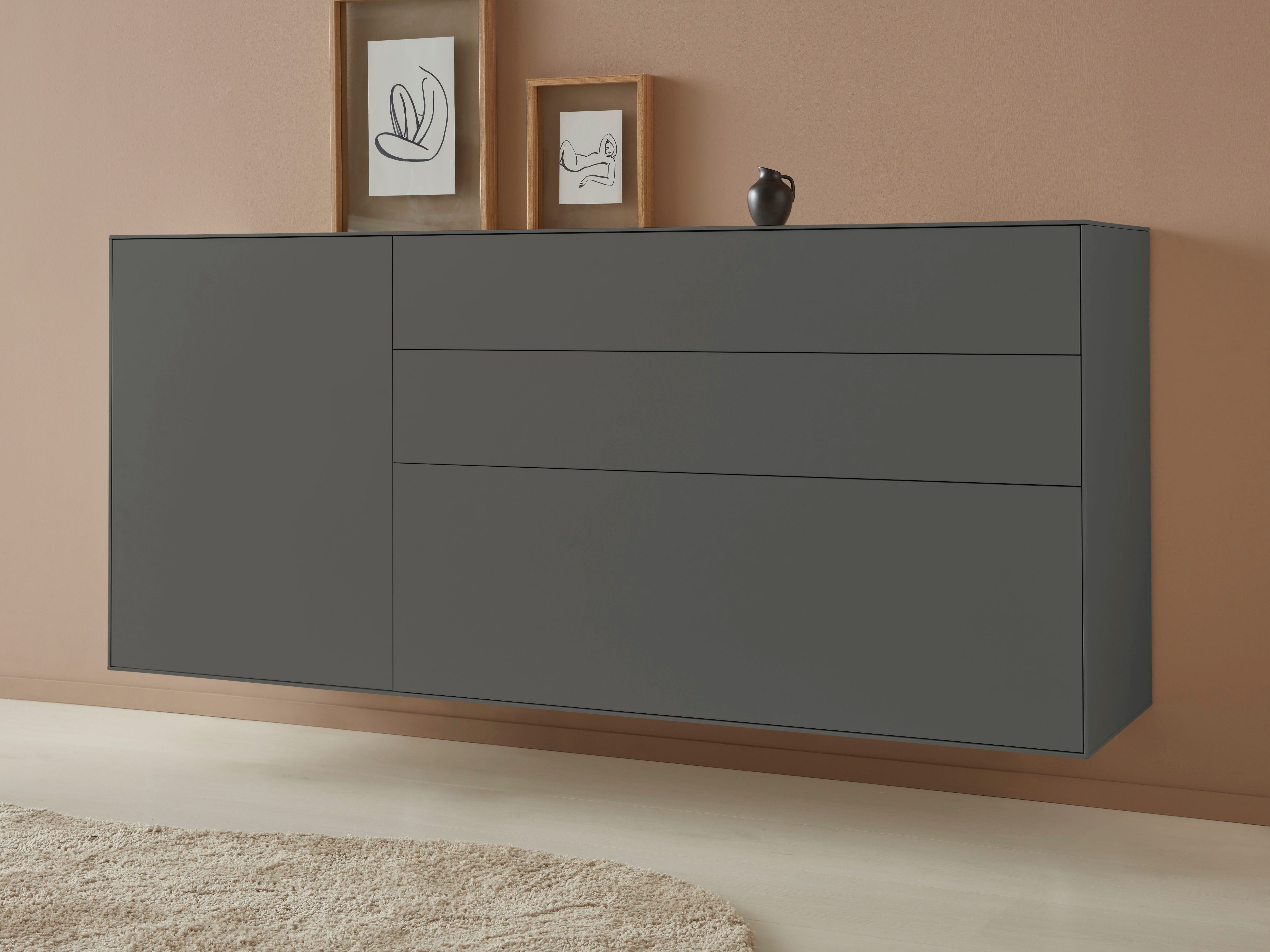 LeGer Home by Lena Gercke Dressoir Essentials Breedte: 167 cm, MDF gelakt, push-to-open-functie dressoirs grijs