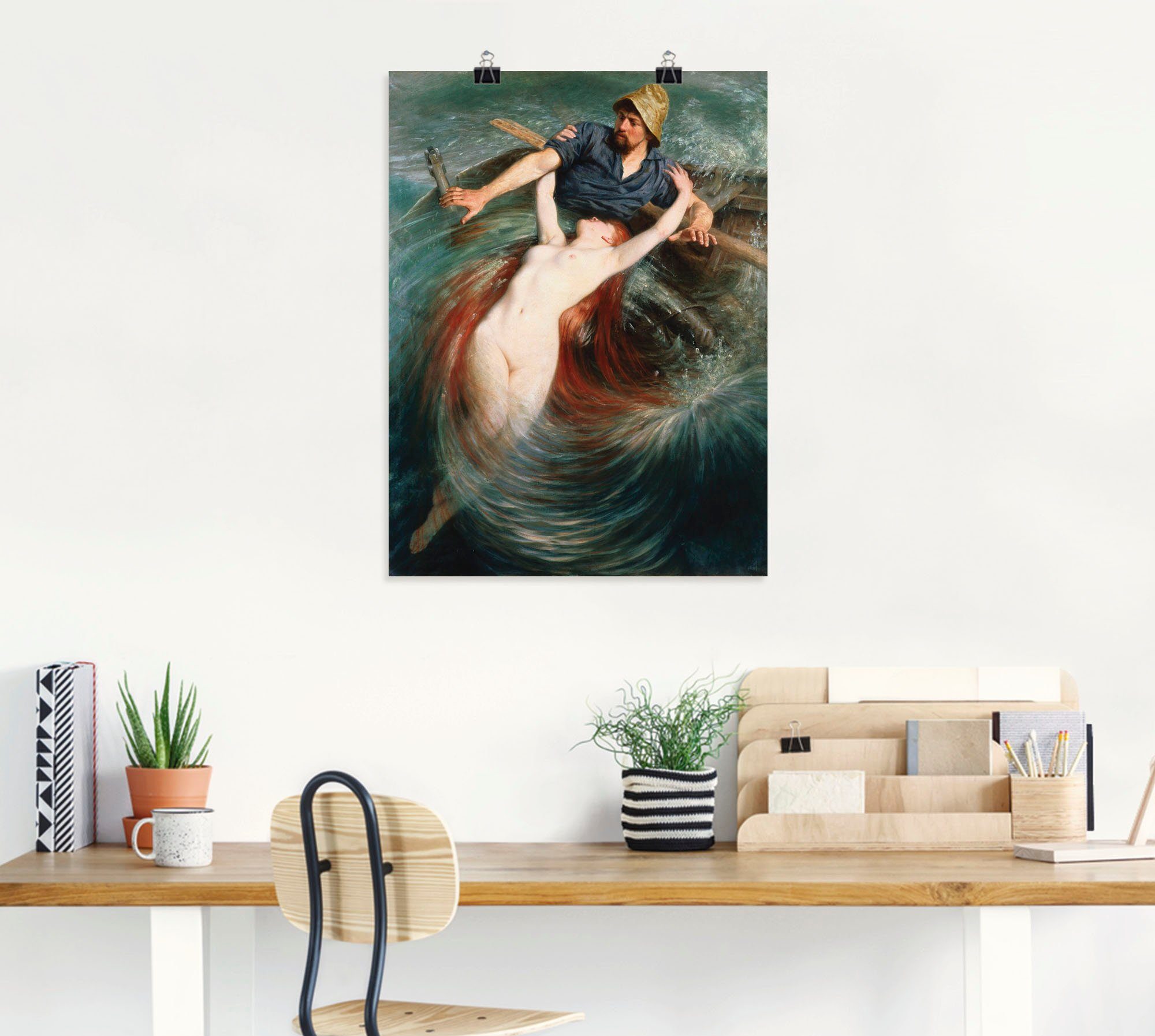 Artland Artprint Een visser in de greep van een sirene. als artprint op linnen, poster in verschillende formaten maten