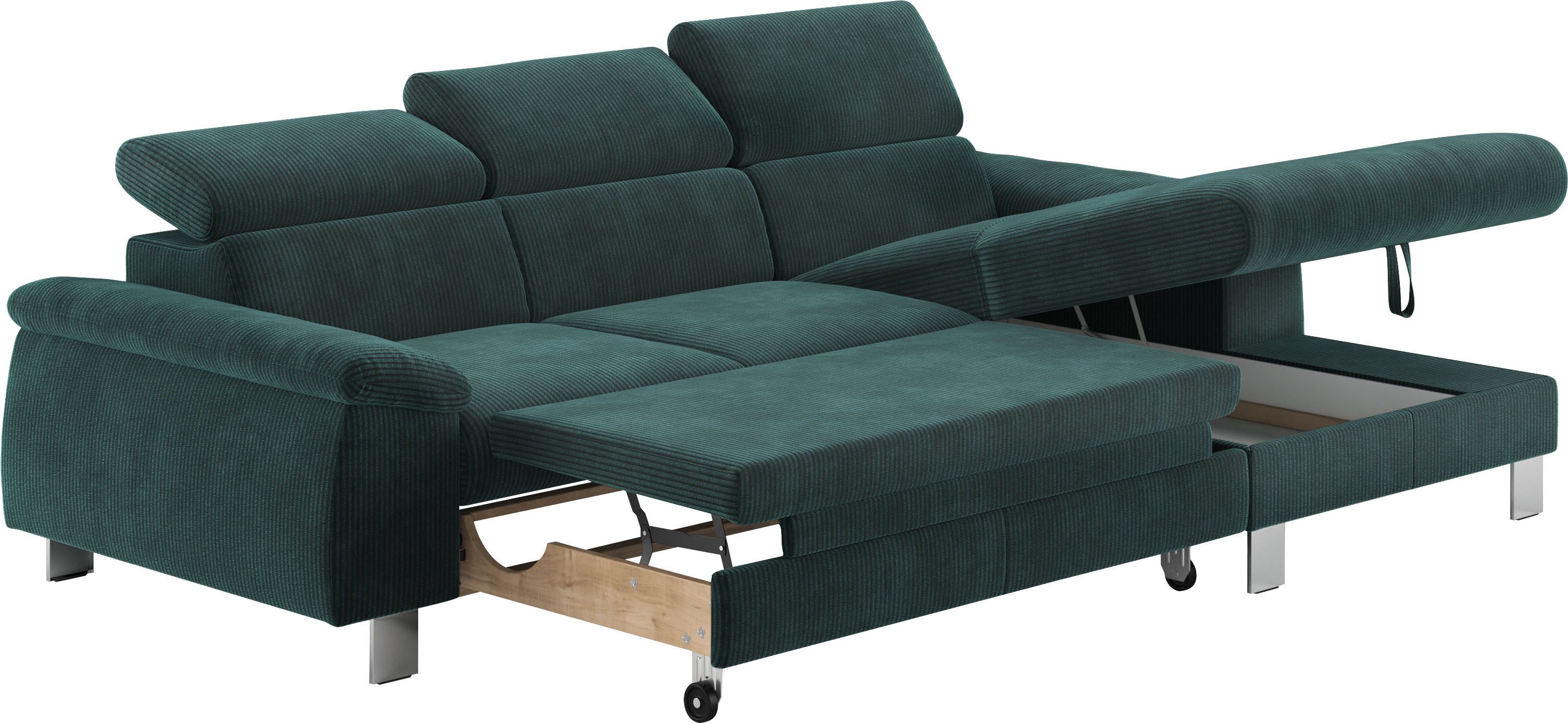 COTTA Hoekbank Komaris L-vorm met hoofdeindeverstelling keuze met bedfunctie, bedlade & verlichting