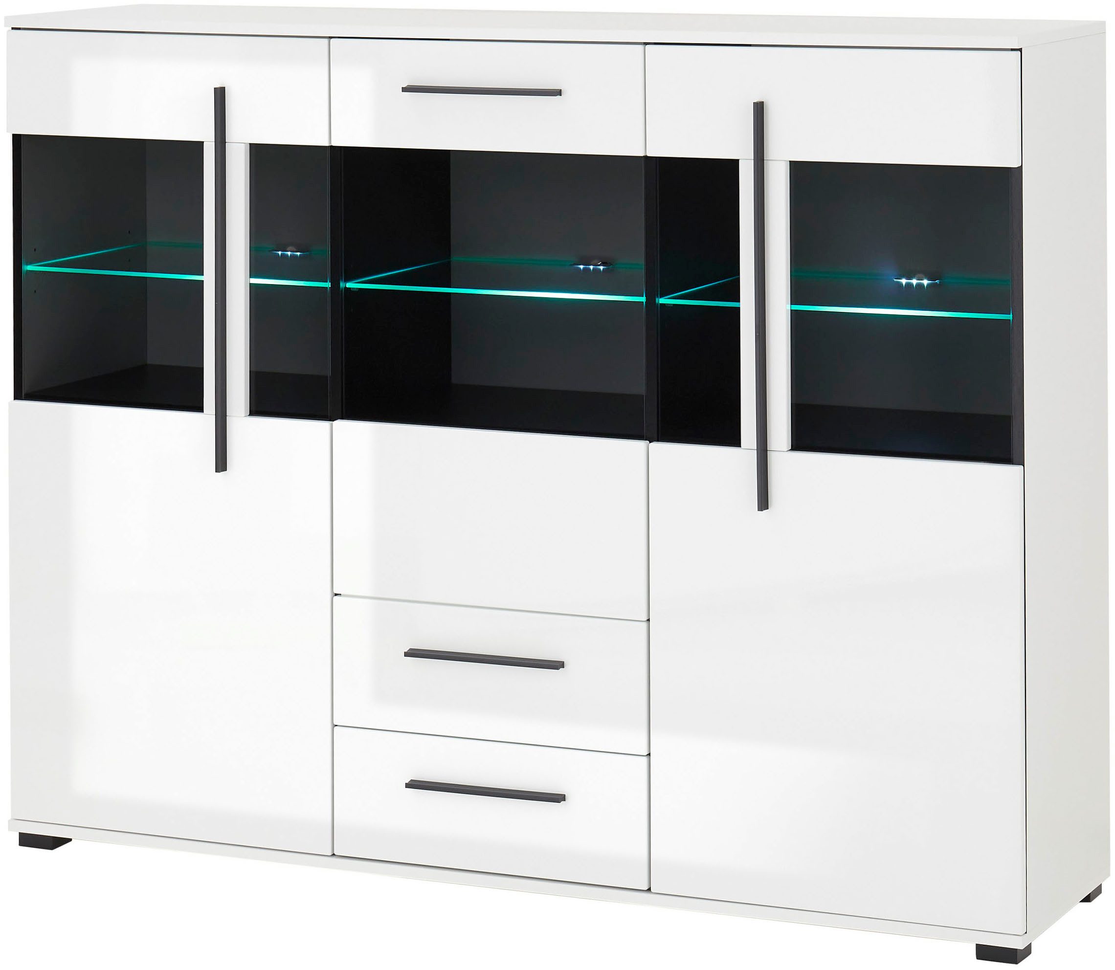 INOSIGN Highboard Cantara, moderne kast, vitrinekast in Eiken decor of wit zwarte stanggreep, voldoende opbergruimte, veelzijdig inzetbaar