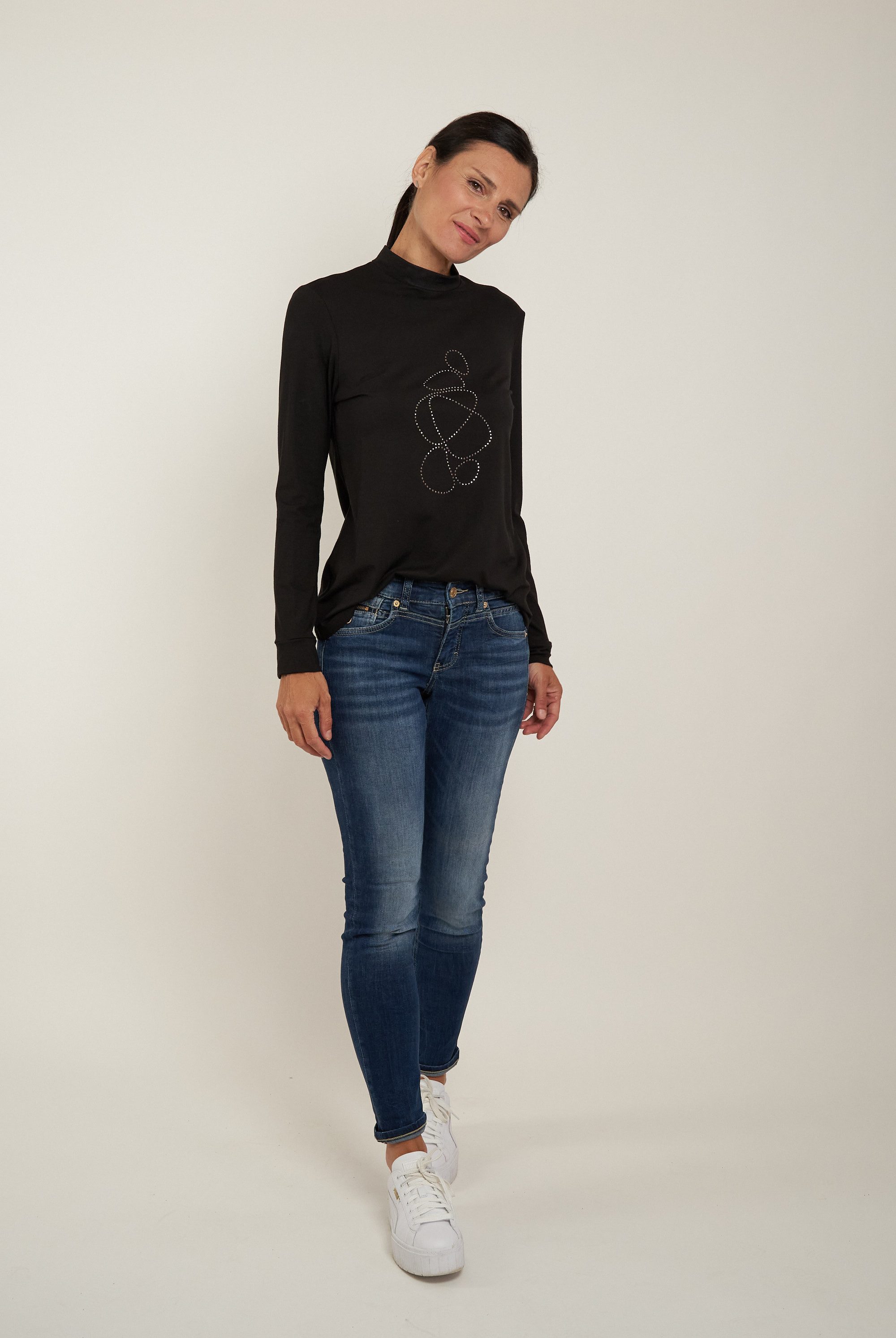 Seidel Moden Shirt met lange mouwen met glitterstenen, made in germany