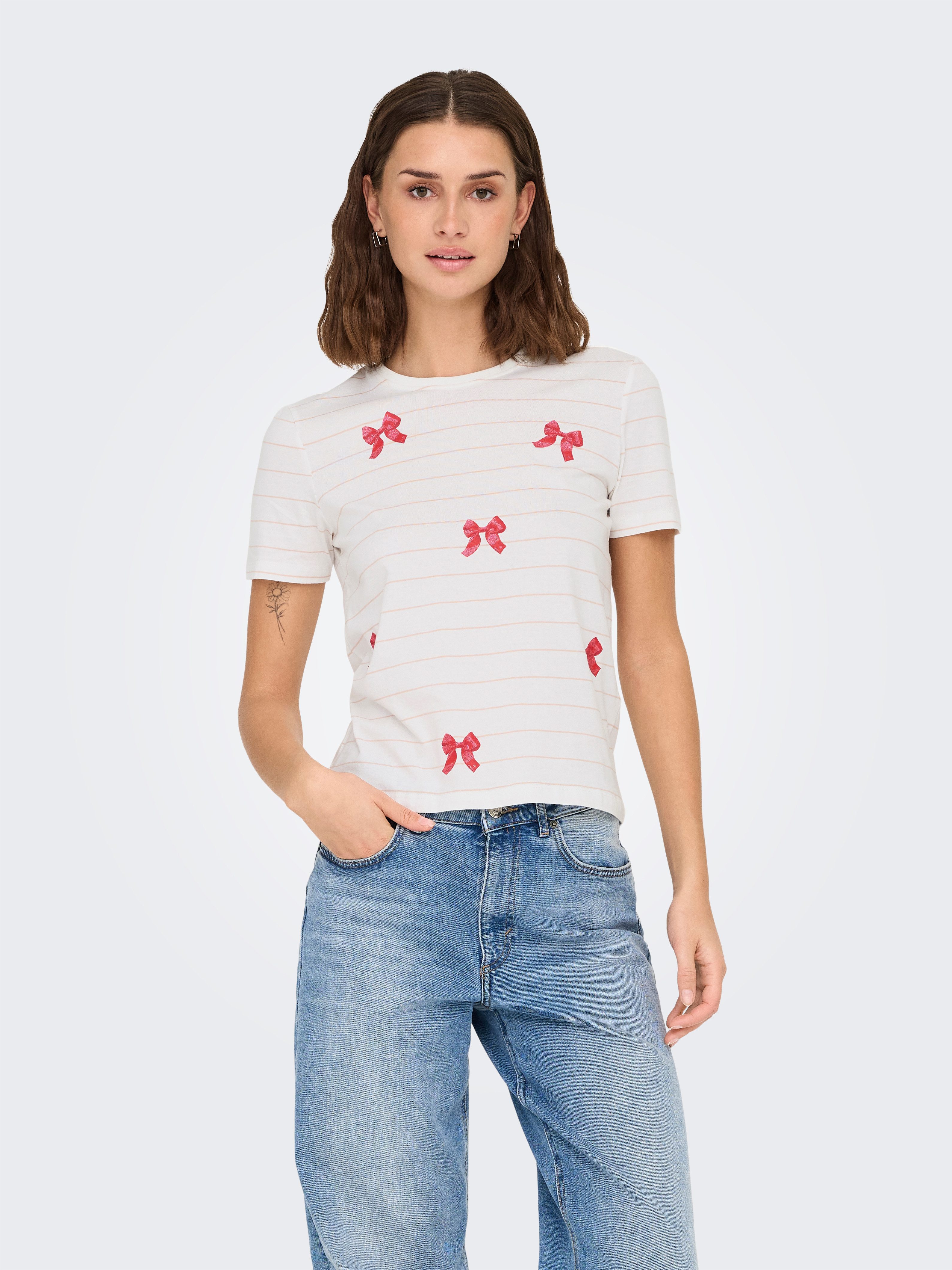 Only Shirt met korte mouwen ONLKIRA LIFE BOW S/S TEE CS JRS