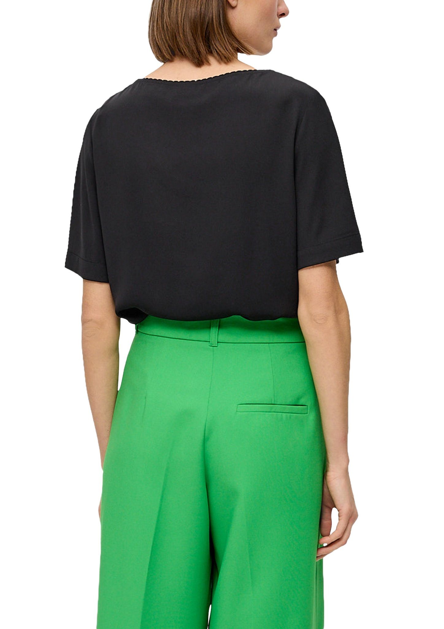 s.Oliver BLACK LABEL Blouse met korte mouwen met ronde halslijn en rimpeling