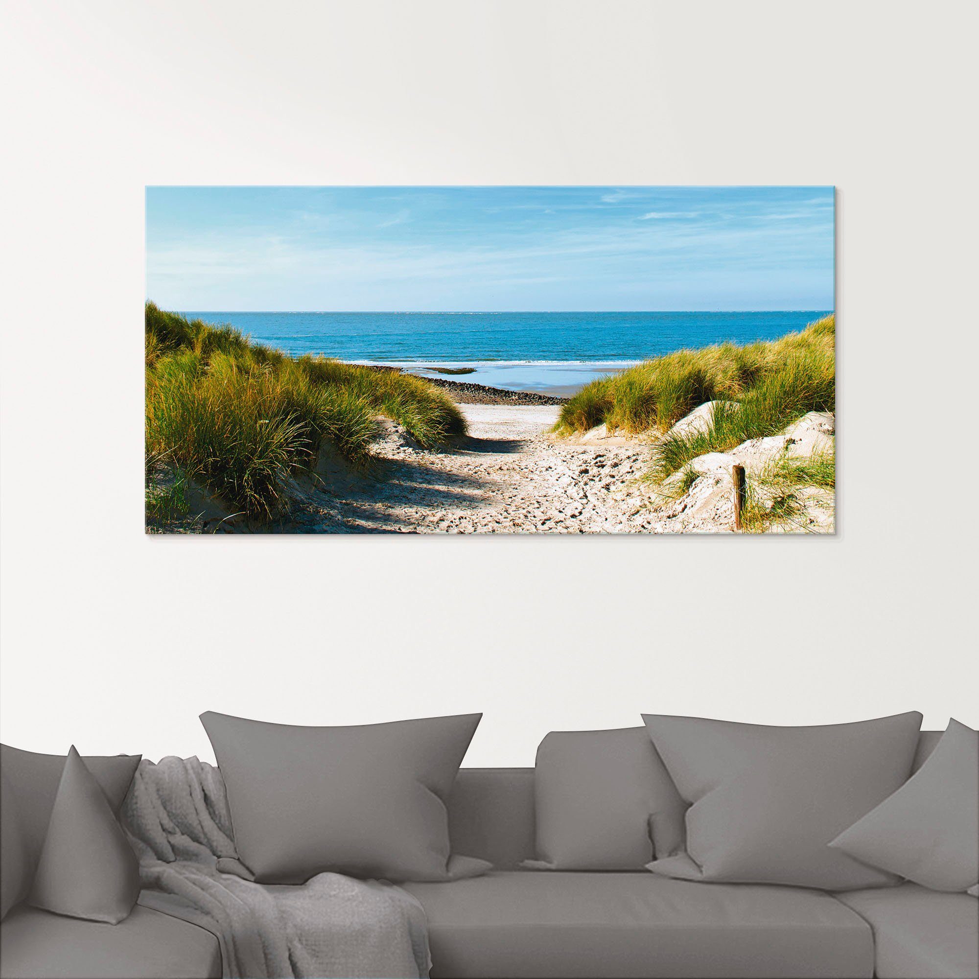 Artland Print op glas Strand met duinen en weg naar het water
