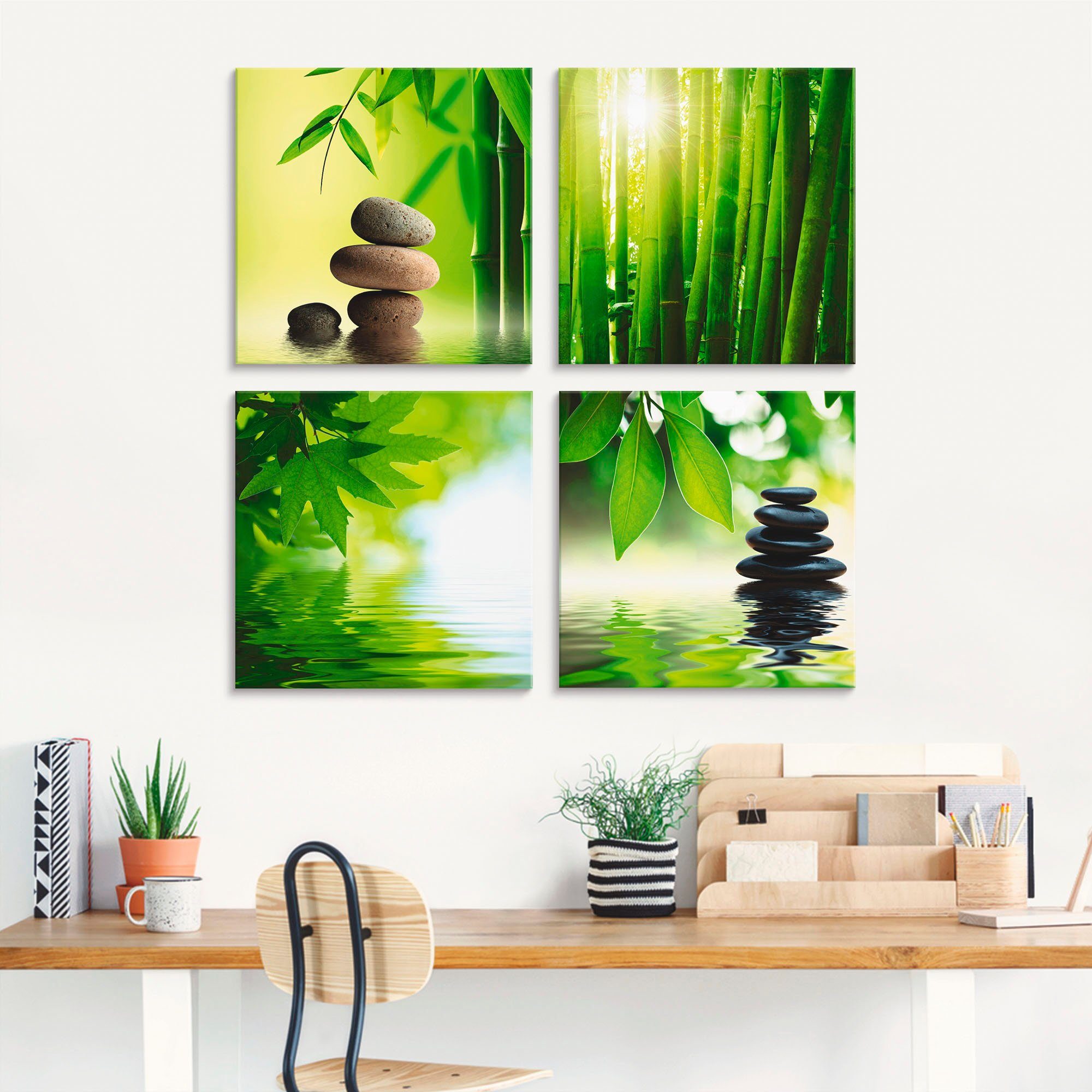 Artland Print op glas Spa stilleven bamboe steenpiramide (4-delig)