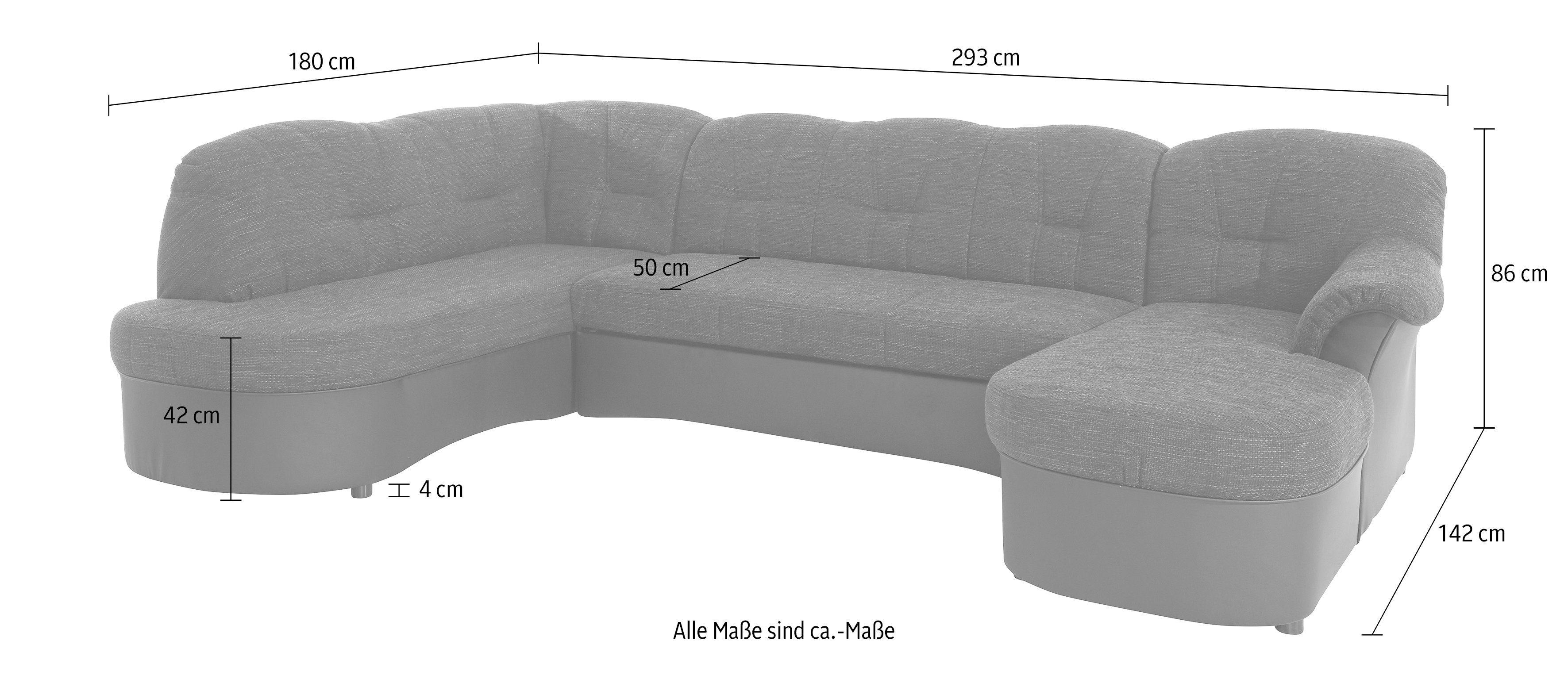 DOMO collection Zithoek Flores ook in leren bekleding, B/D/H: 293/180/86 cm, U-vorm (3 stuks)