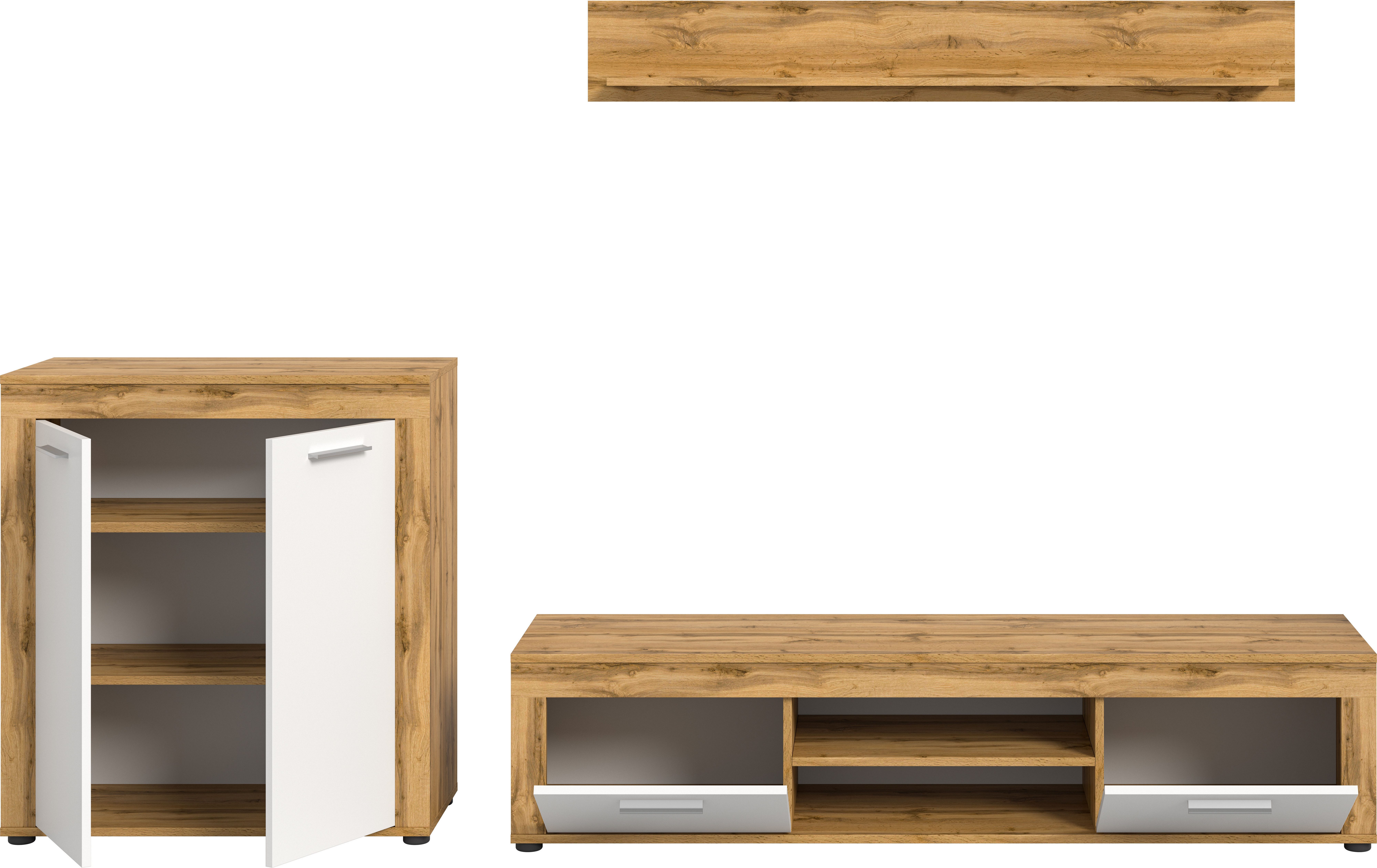 INOSIGN Wandmeubel Aosta, Breedte 255cm, bestaand uit Highboard, Lowboard, Wandplank Woonwand, combinatie, opbouwwand, meubelset, kastwand, meubelcombi (3-delig)