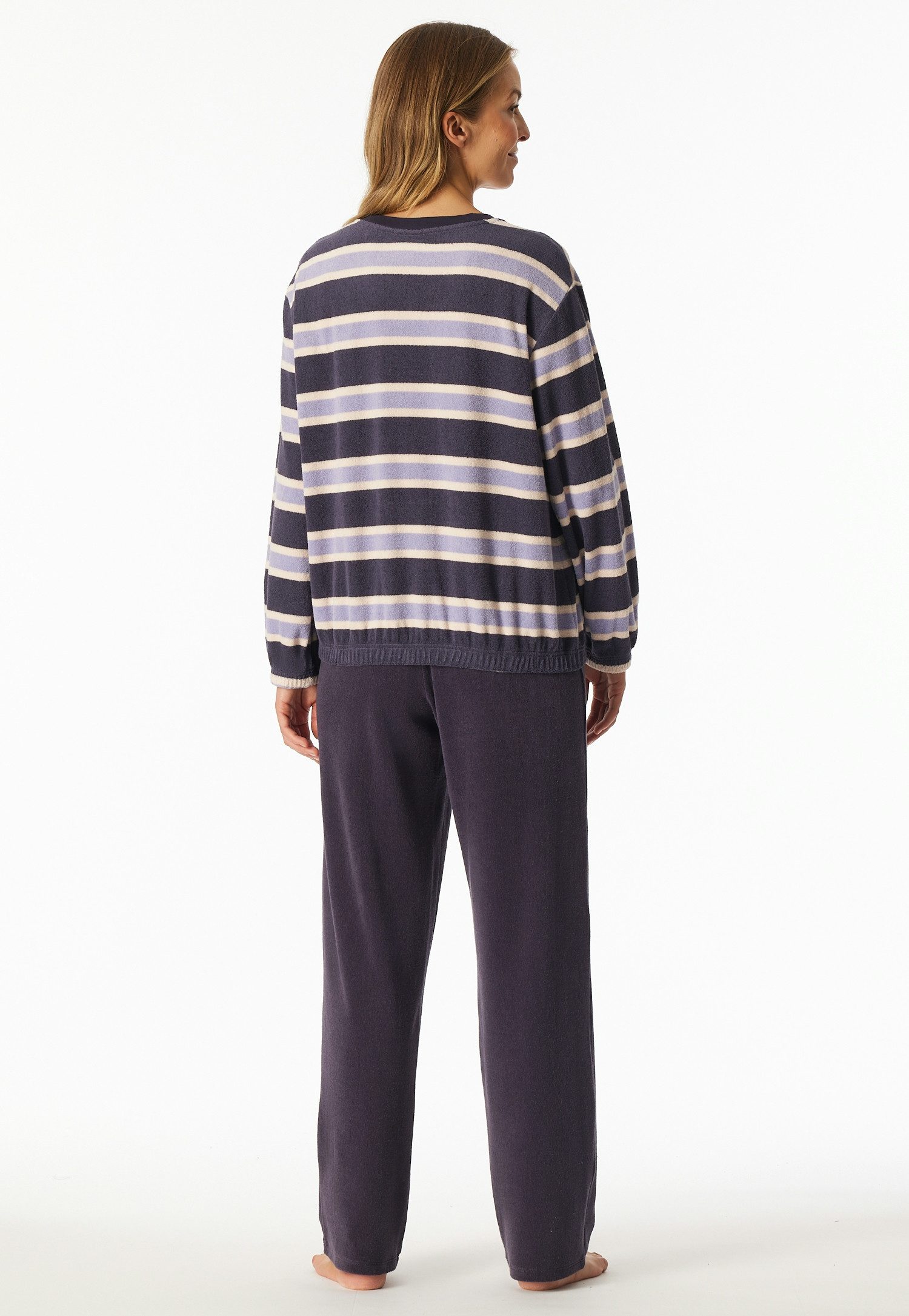 Schiesser Pyjama Casual Essentials Ronde hals, verwarmende badstofkwaliteit, lange mouwen