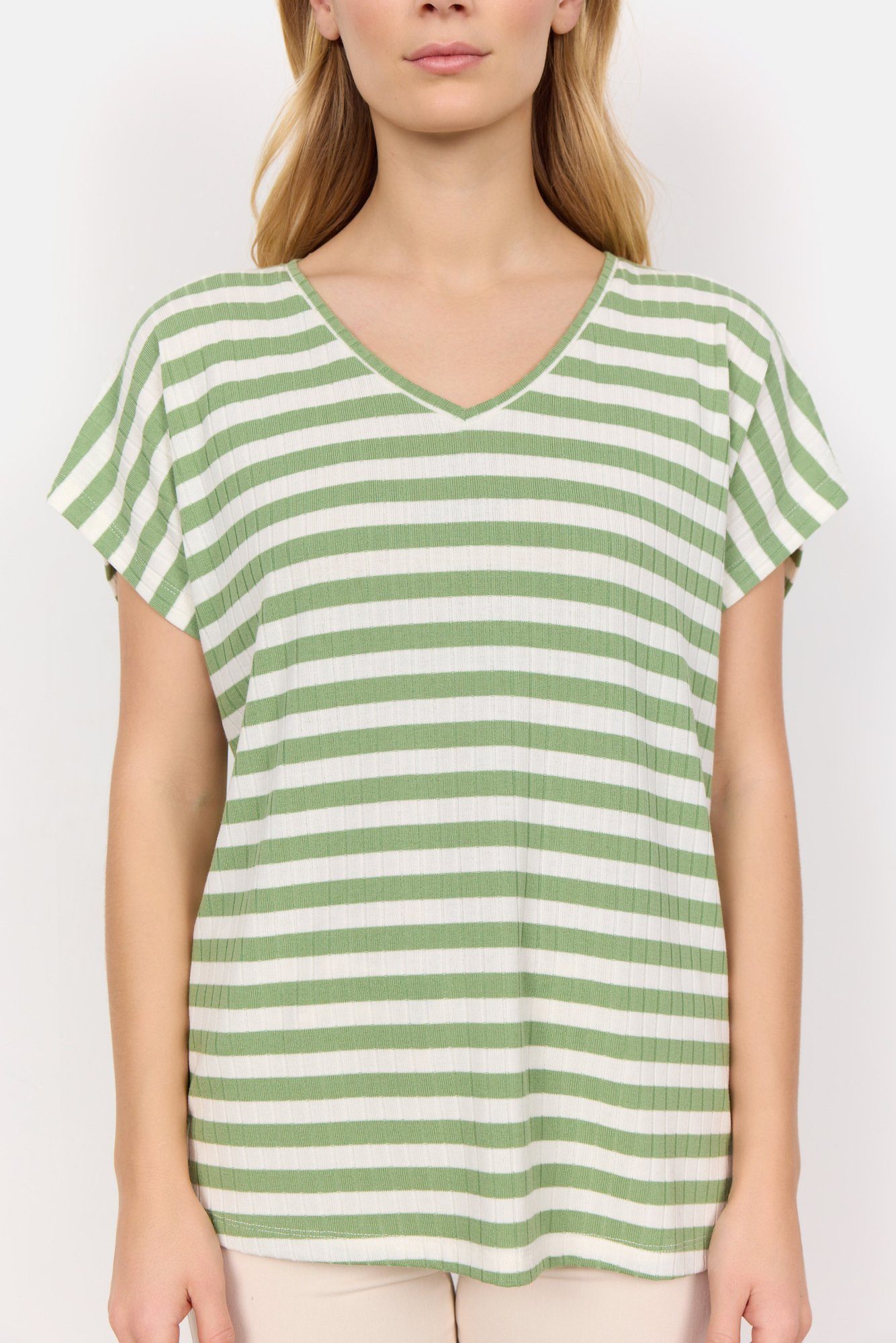 soyaconcept Shirt met korte mouwen SC-KAIZA 3 T-shirt, basic met V-hals en streeplook