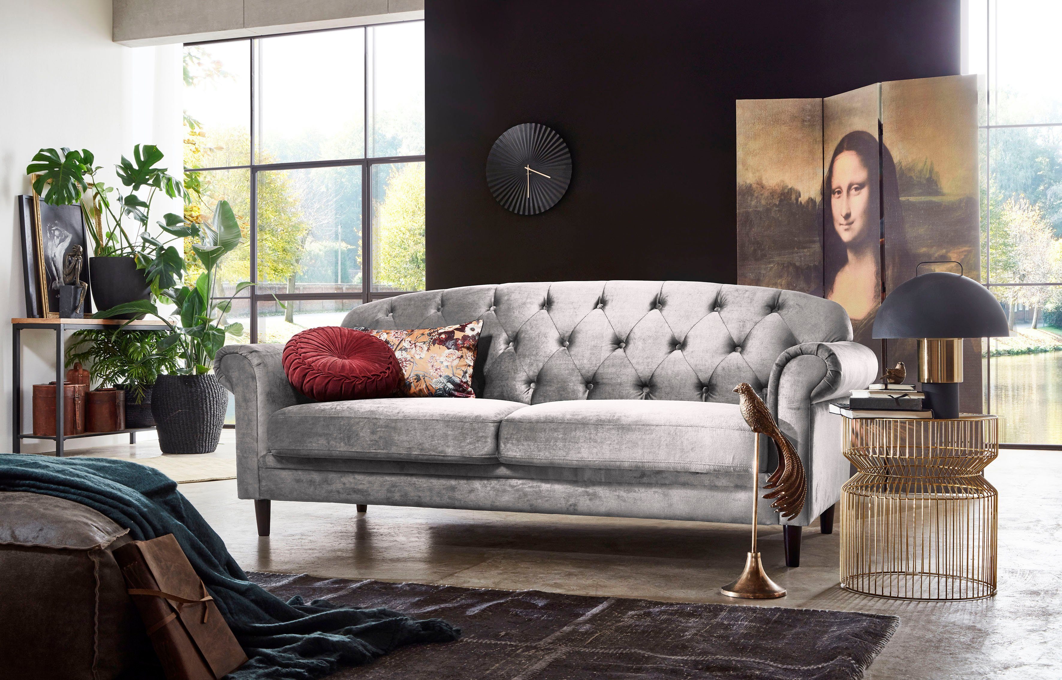 ATLANTIC home collection 2-zitsbank Carla in veloursbekleding, met bergruimte onder de zitting
