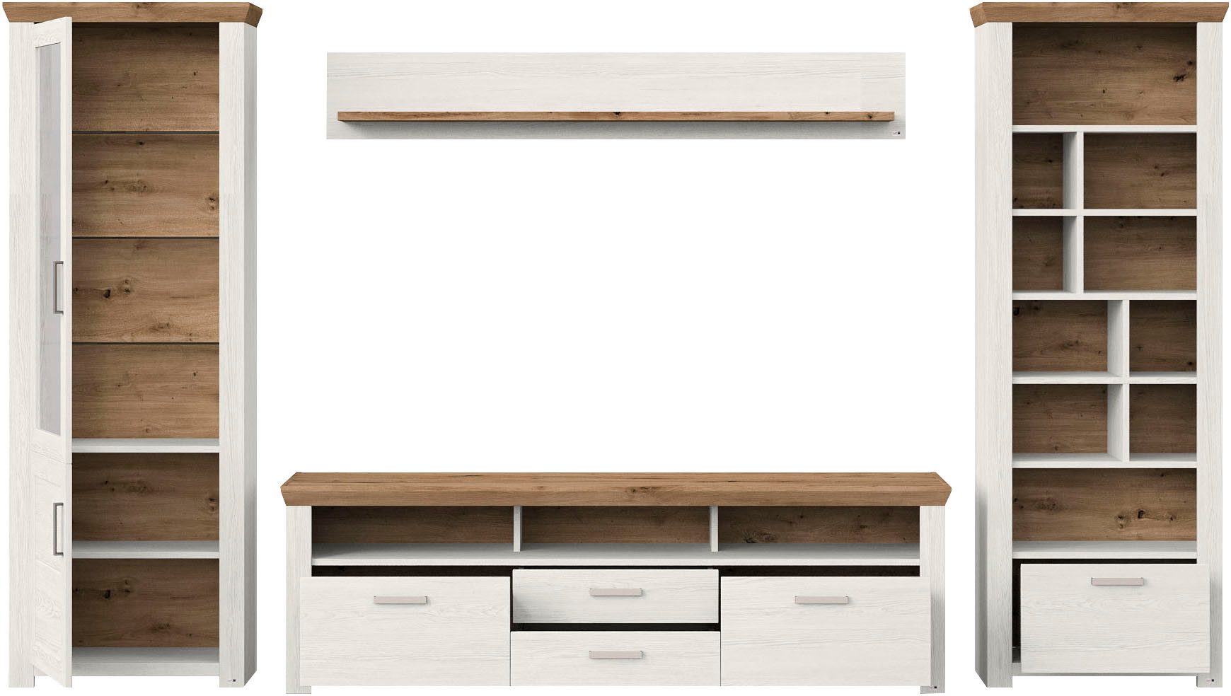 set one by Musterring Wandmeubel York Combinatie 03, in 3 kleurvarianten, totale breedte 370 cm (4-delig)