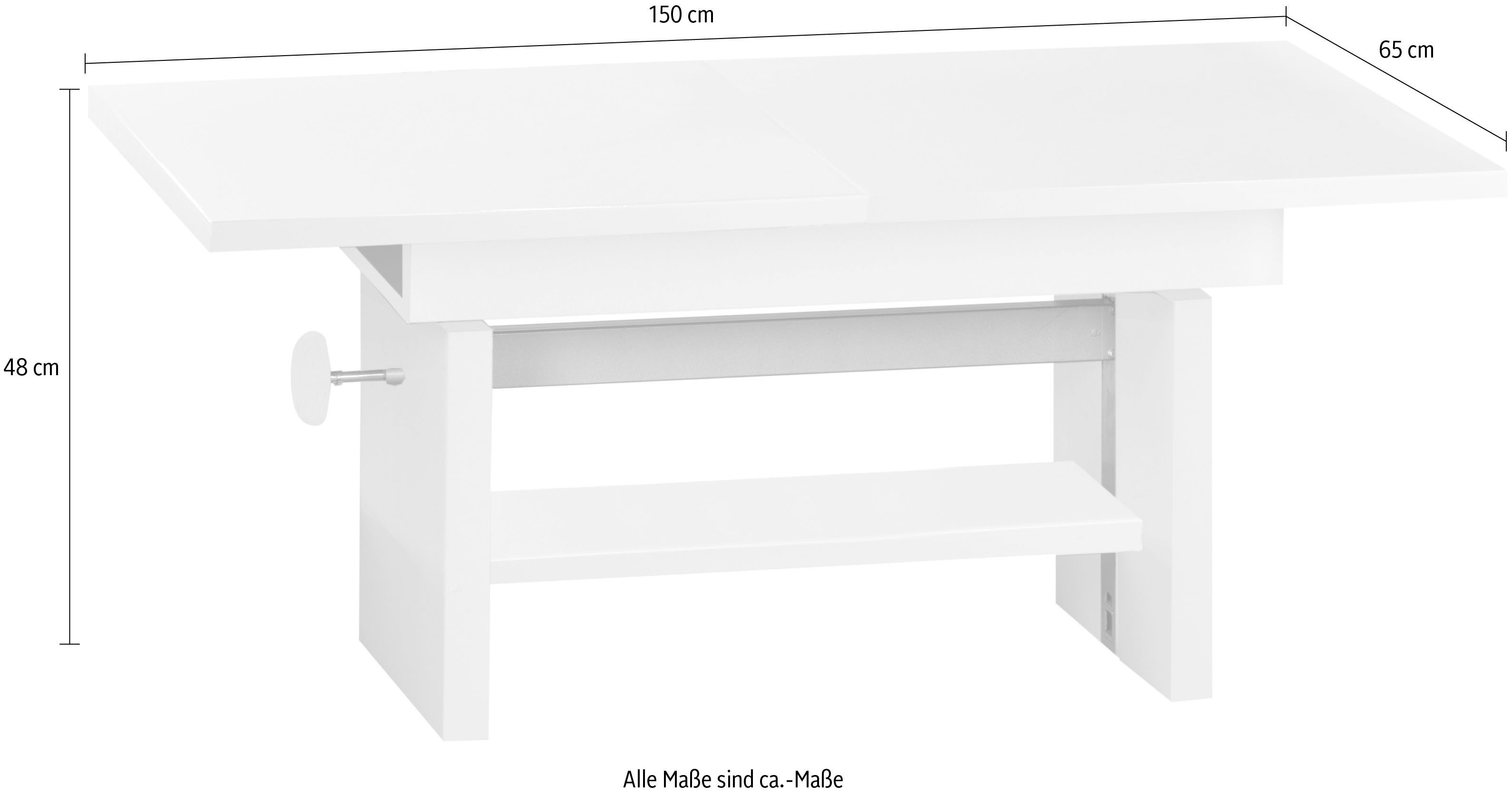 Stolkom Salontafel Event hoogte verstelbaar, uitschuifbaar, BxHxD 110-150x48-63x65 cm Hoogte verstelbaar met liftmechaniek en uittrekbaar in 3 kleurvarianten