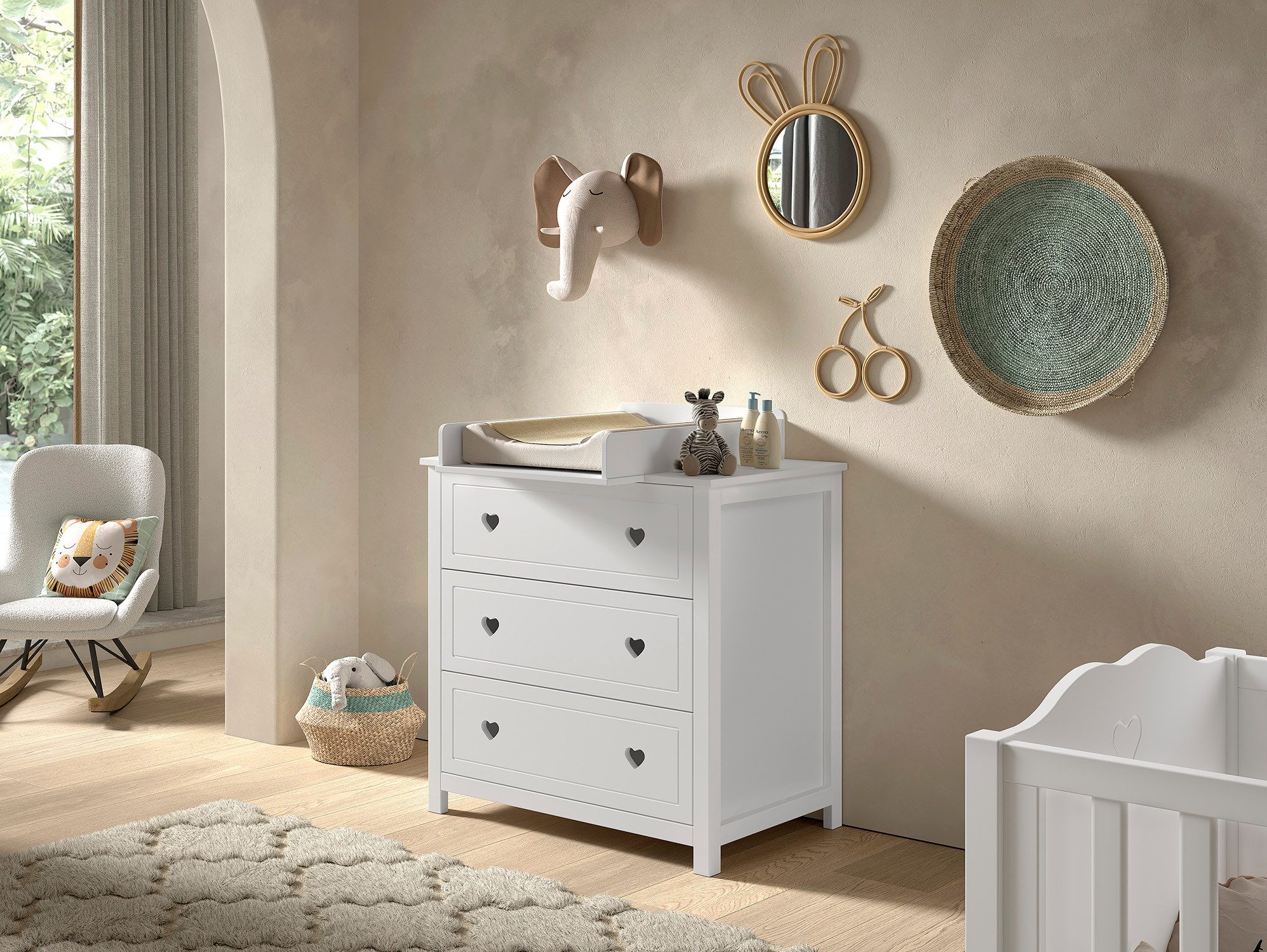 Vipack Kast Amori met 3 ruime lades, hier heeft u alles binnen handbereik incl. verschoningsblad van massief grenen, commode van wit gelakt mdf (2 stuks)