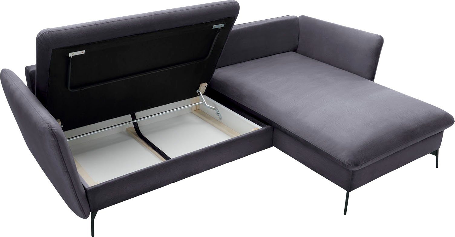 andas Hoekbank LIVORNO,258 cm, L-model, Slaapfunctie en bedlade (139/224 cm), fluweel, structuur, geweven stof