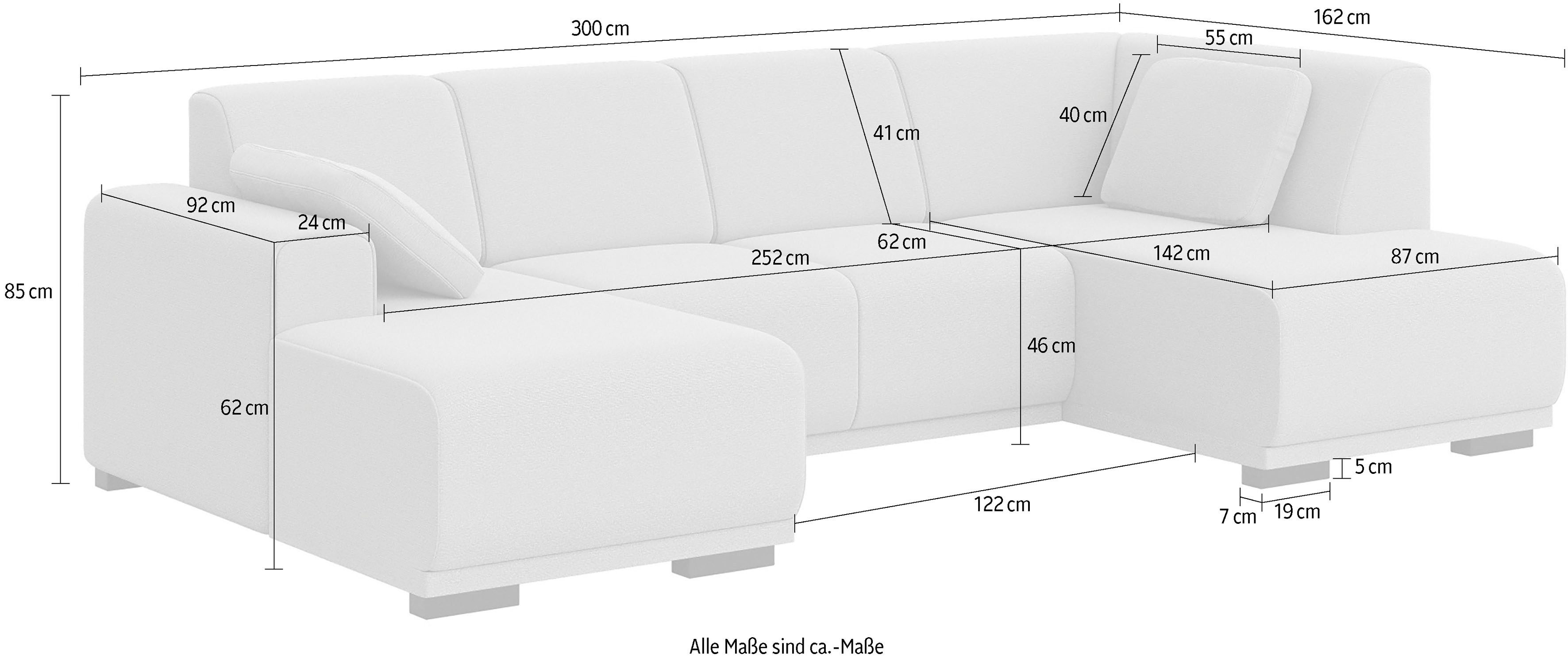 Home affaire Zithoek BORNHOLM U-vorm met chaise longue rechts/links, B/D/H: 300/162/85 cm U-vorm met golvende ondervering, chaise longue rechts of links bestelbaar