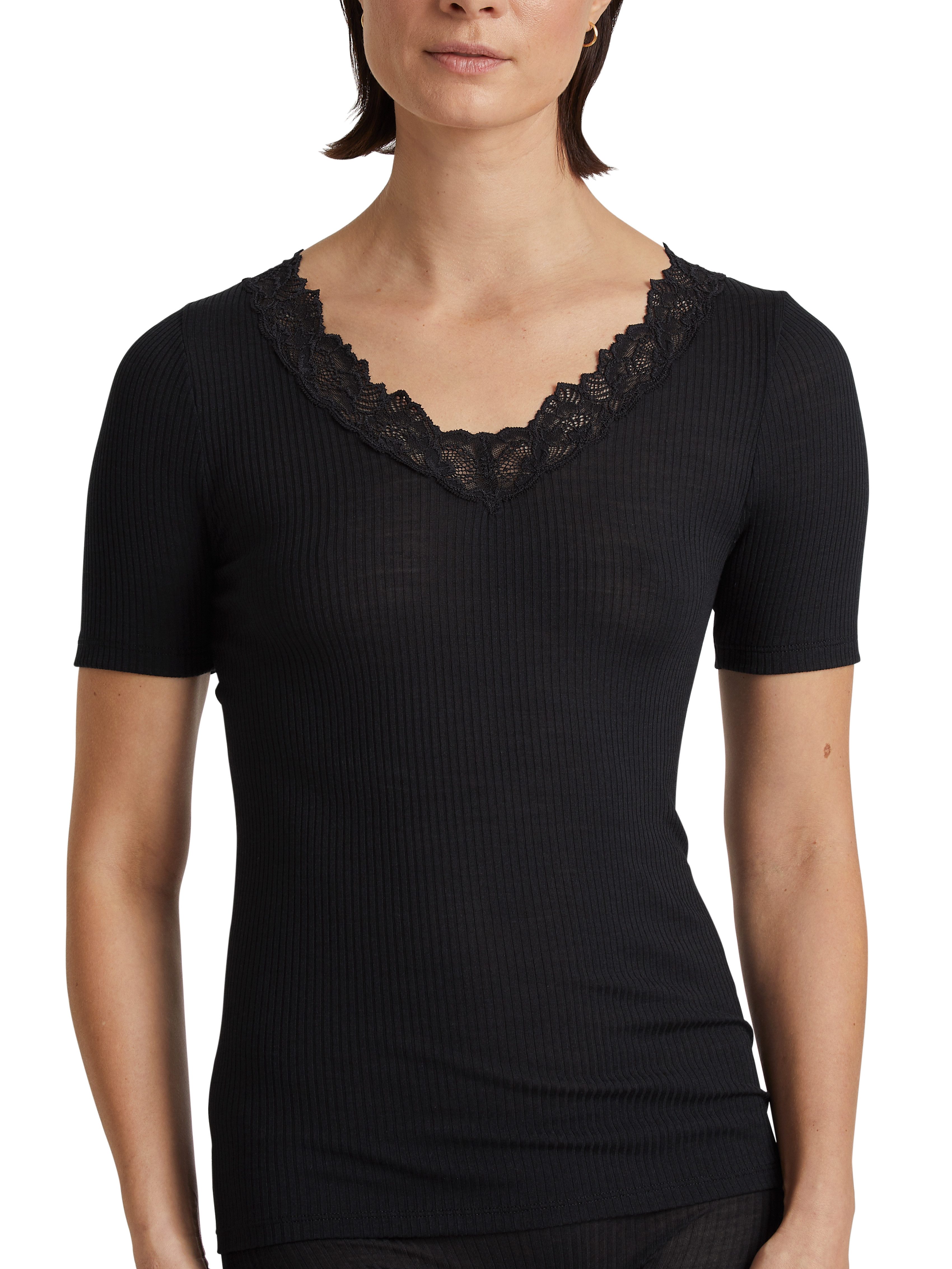 CALIDA Tanktop Silky Wool Joy met kantdetails aan de v-hals