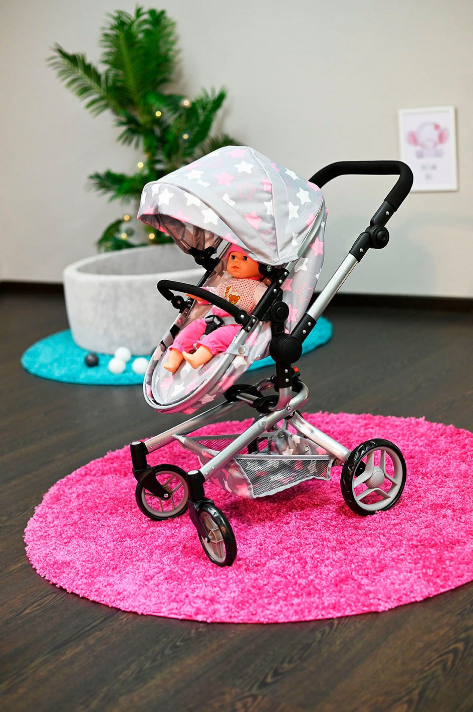 Knorrtoys® Combi-poppenwagen Boonk - star grey pink