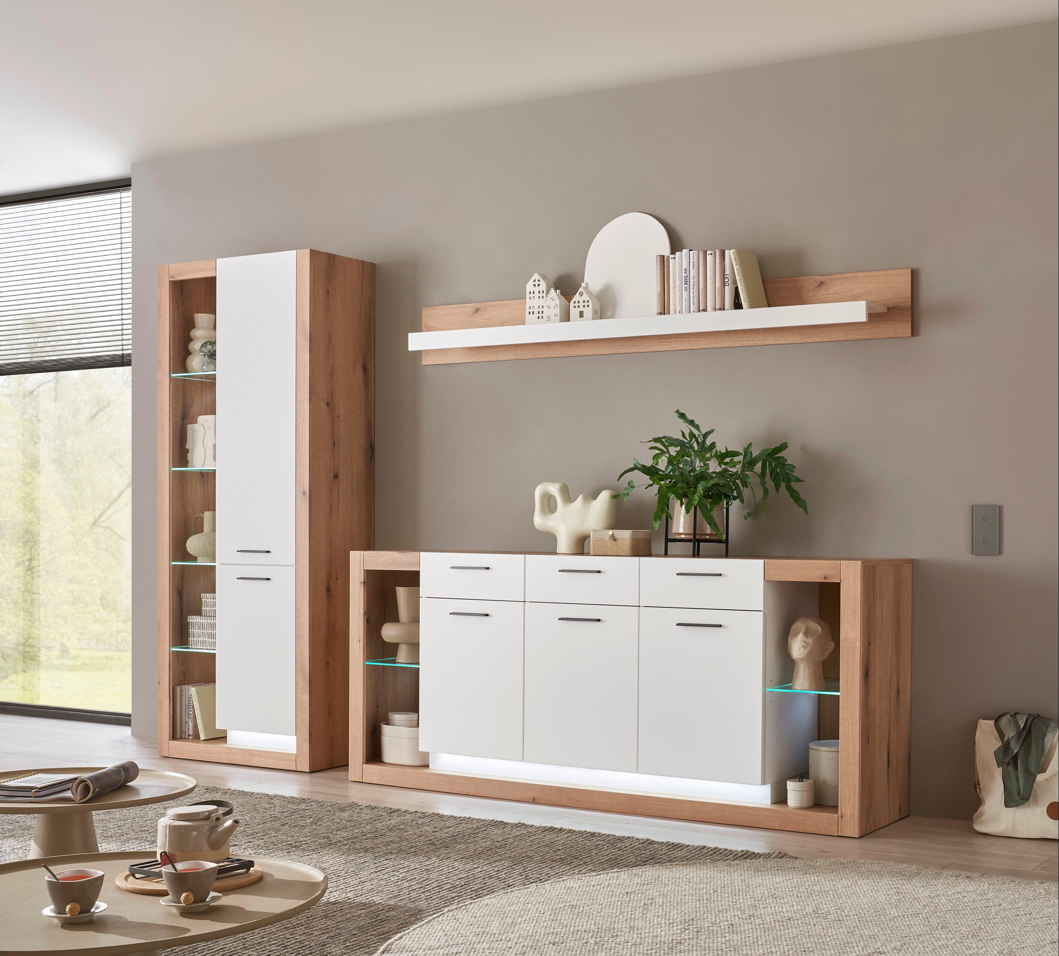 INOSIGN Wandmeubel Brixen, moderne opbouwwand, woonkamer set, eik Evoke decor met wit (set, 3-delig)