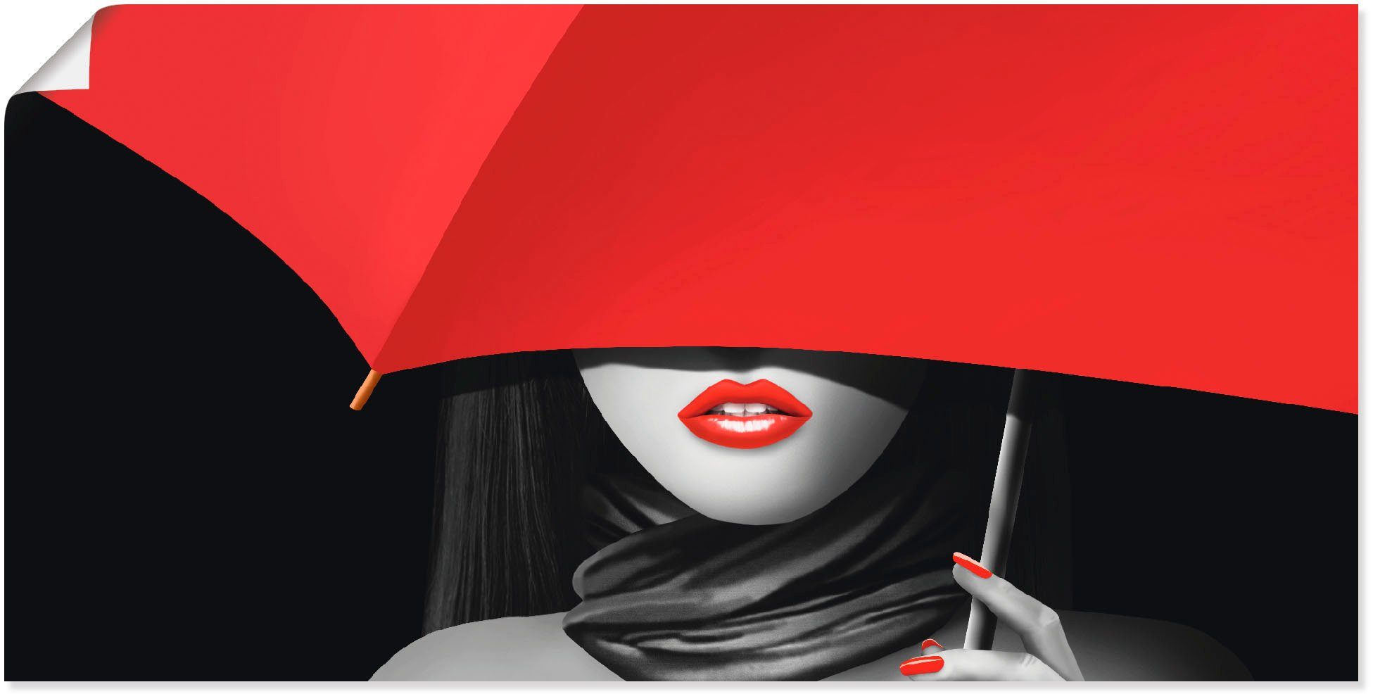 Artland artprint Rote Lippen unter dem Regenschirm