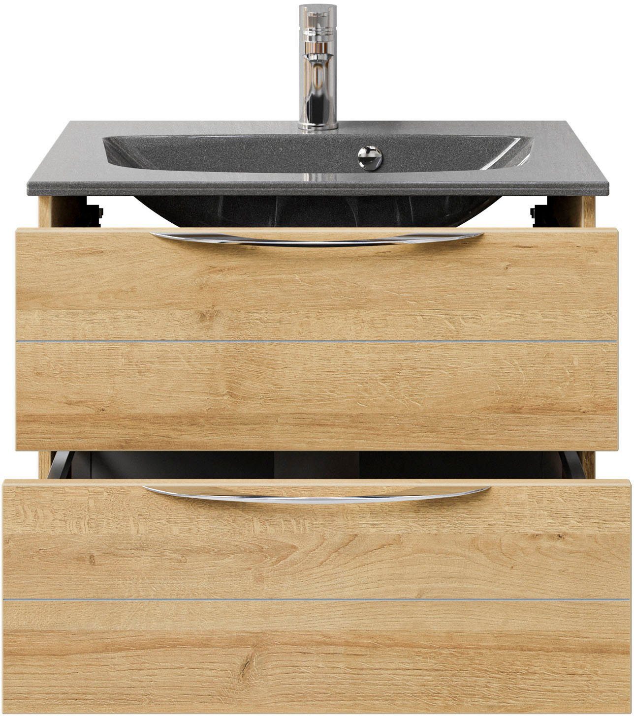 Saphir Wastafelonderkast Serie 6025 mineraalmarmeren wastafel met onderkast, 67 cm breed (2-delig)