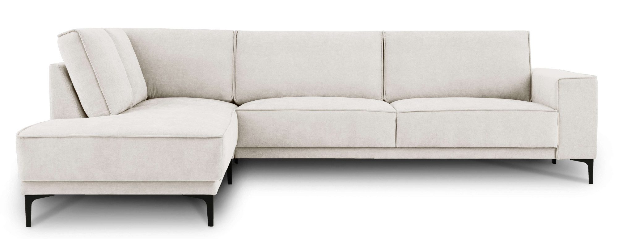 Places of Style Hoekbank Oland, structuur, platweefsel, luxe microvezel, bouclé L-vorm, 289 cm, golfondersteuning, Scandinavisch ontwerp, metalen poten