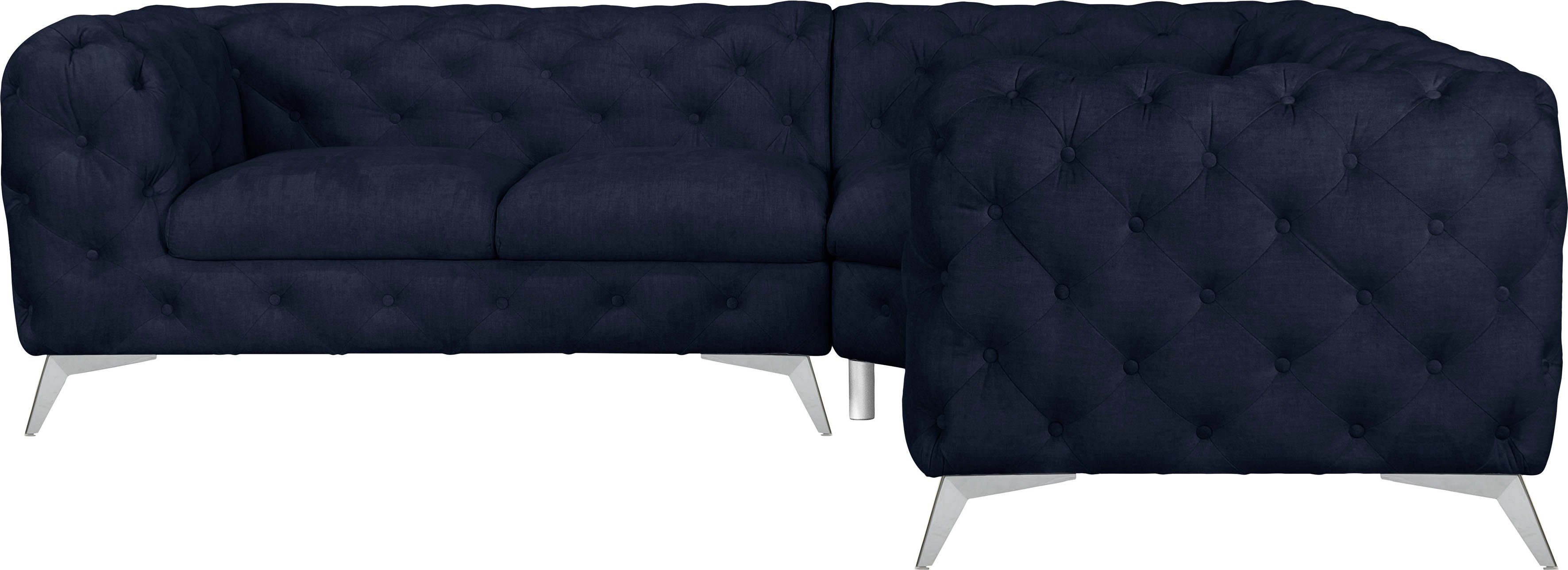 Leonique Chesterfield-bank Hoekbank GLYNIS L-vorm met golfvering, afmetingen B/D/H 264/264/75cm luxueuze capitonnage, moderne chesterfield look, kleur van de poten ter keuze