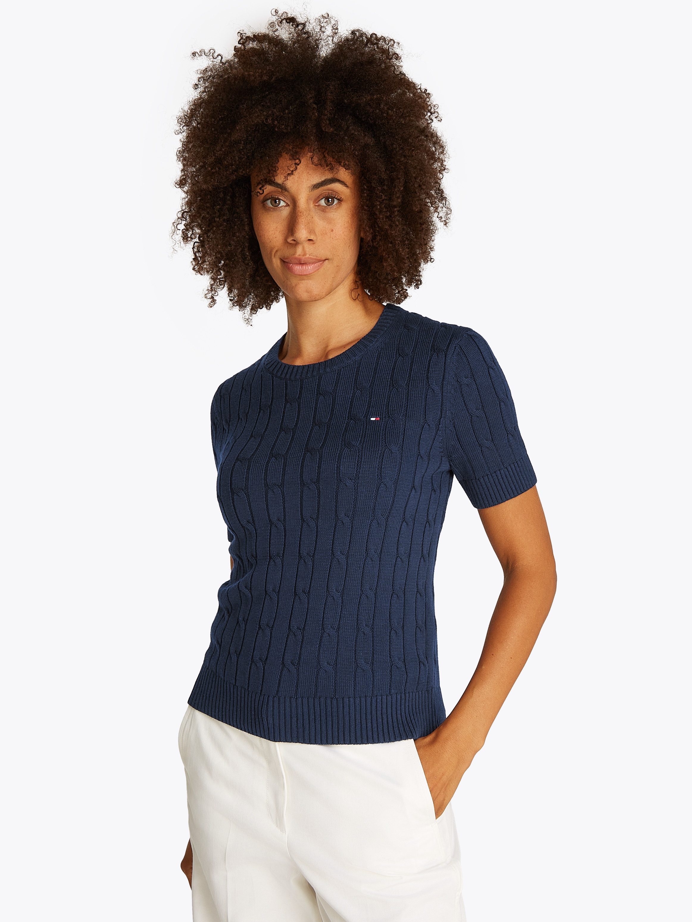 Tommy Hilfiger Trui met korte mouwen 1985 CO MINI CABLE C-NK SS SWT