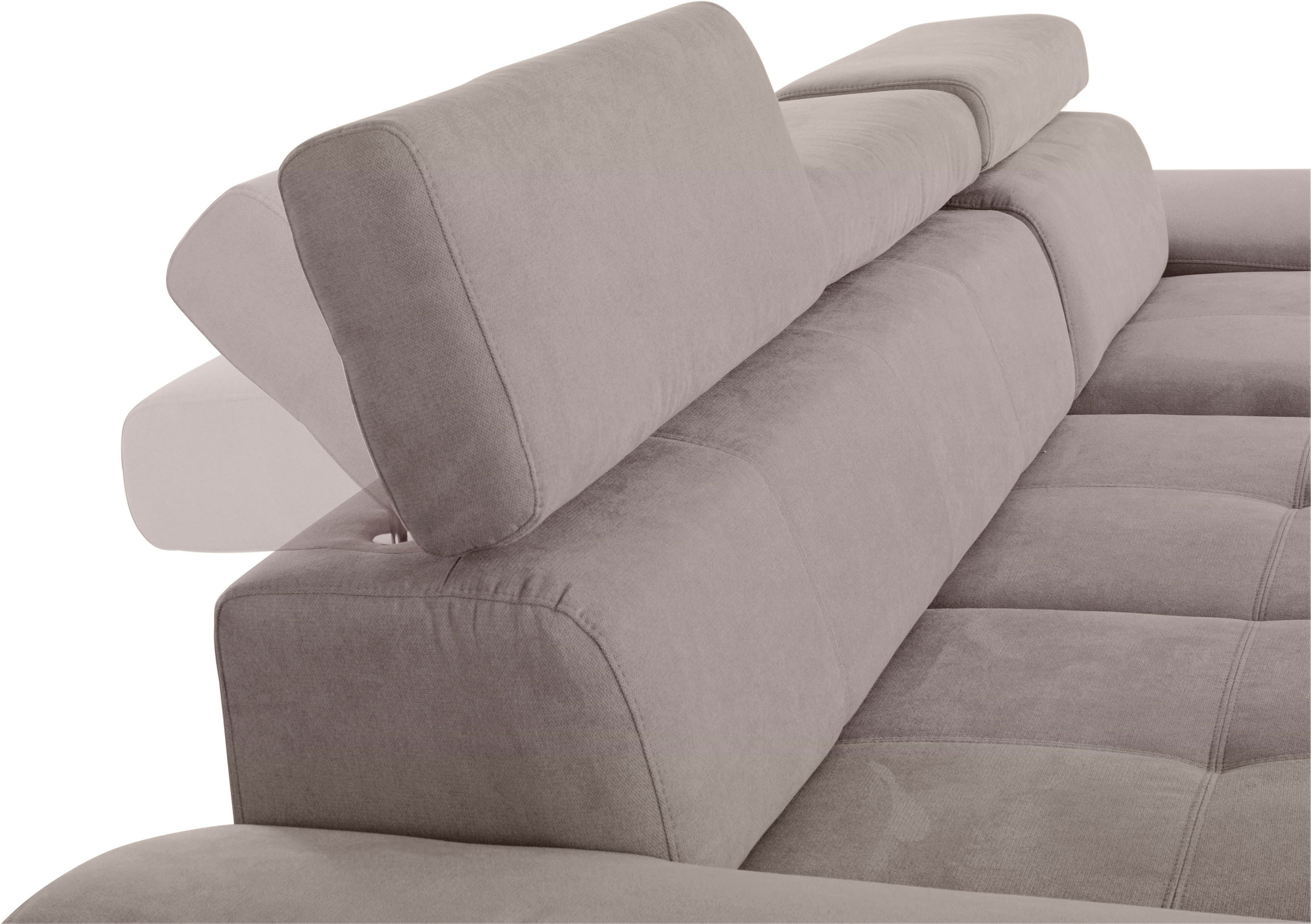 exxpo - sofa fashion Hoekbank Enya, uitgebreide afwerking, hoog zitcomfort, comfortabel, L-vorm inclusief verstelbare hoofdsteun, naar keuze met slaapfunctie en bedkist