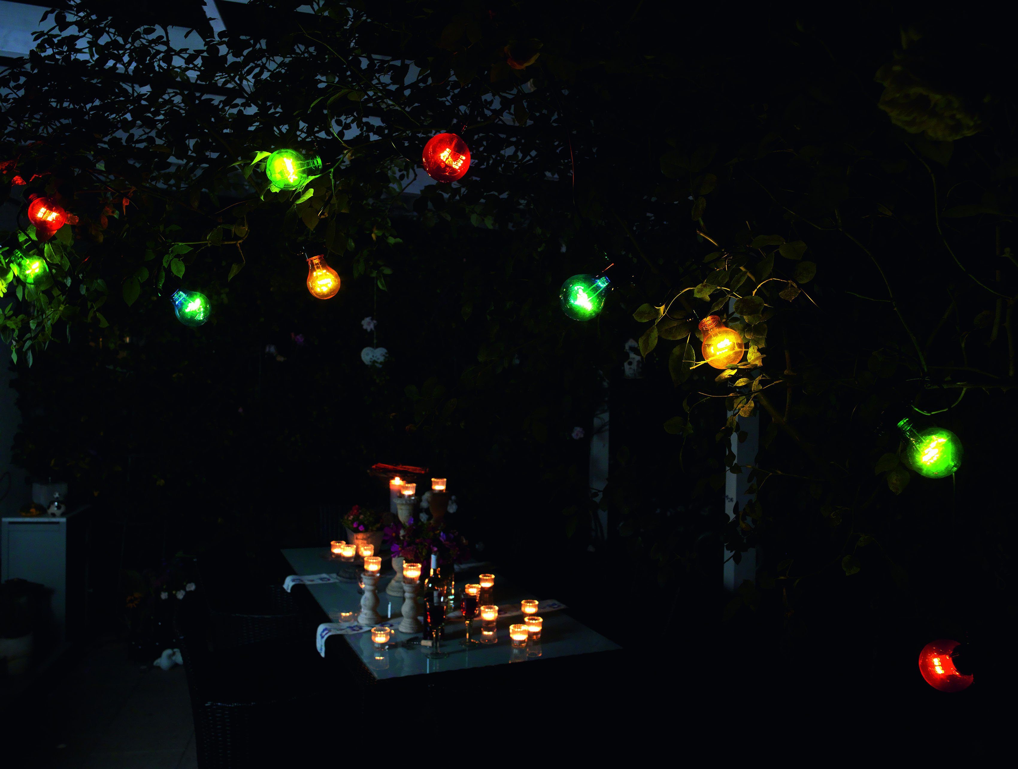 KONSTSMIDE Led-lichtsnoer Kerstversiering buiten Led biertuinverlichting, 20 veelkleurige lampen / 160 warmwitte dioden (1 stuk)
