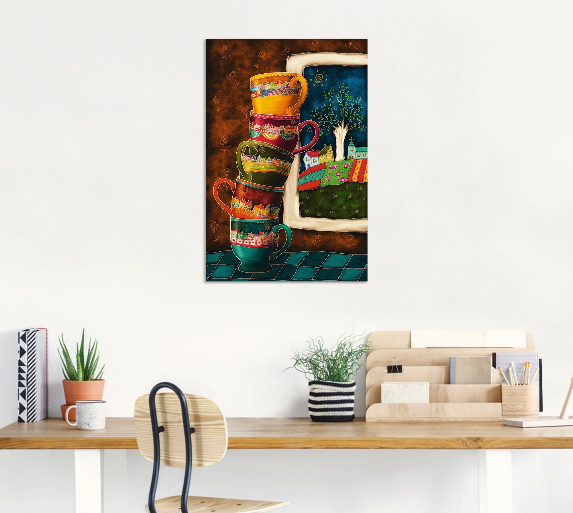 Artland Artprint Vrolijke koffiekopjes als artprint van aluminium, artprint voor buiten, artprint op linnen, poster, muursticker