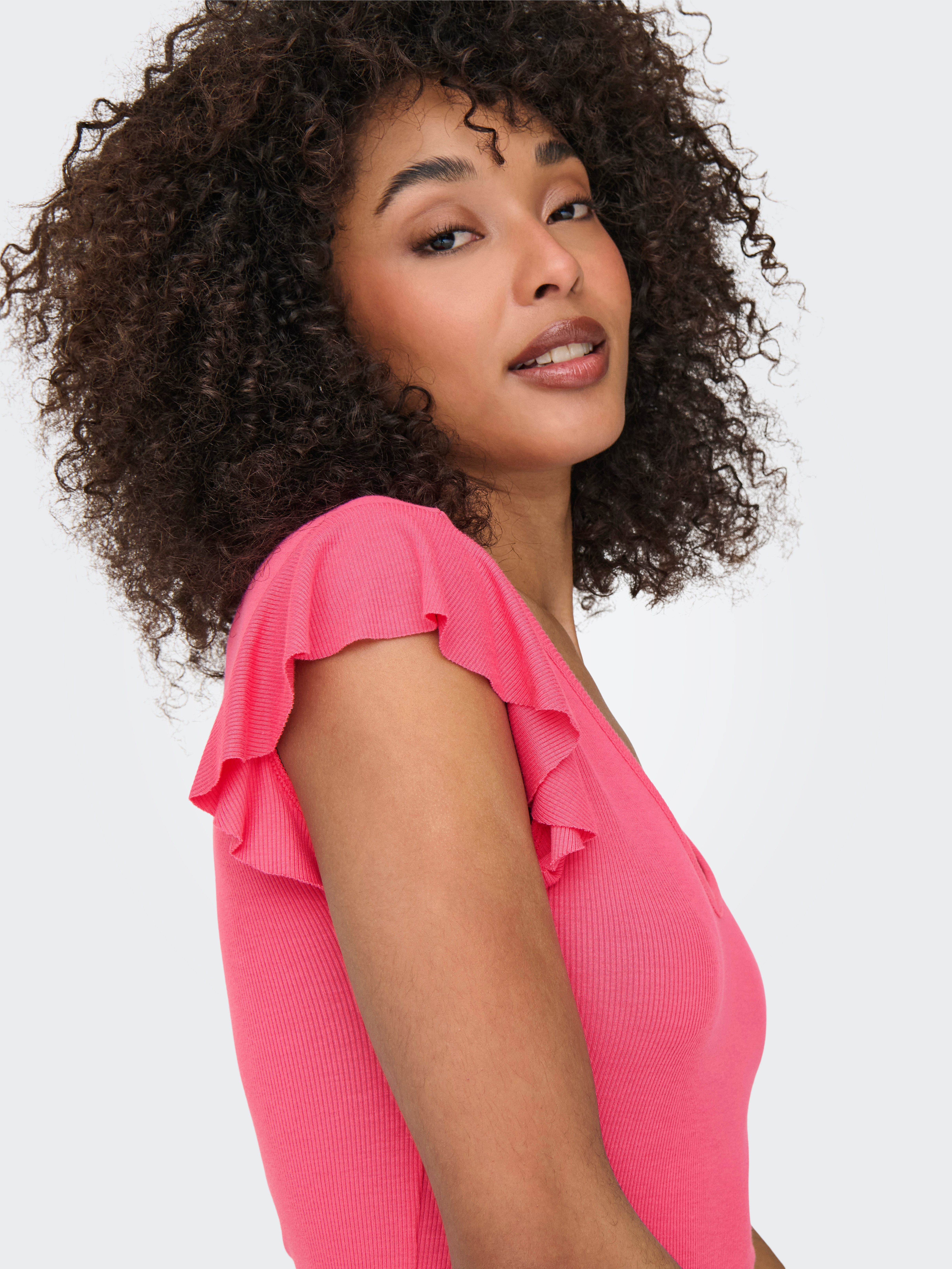 Only Shirt met V-hals ONLBELIA S/L TOP JRS NOOS