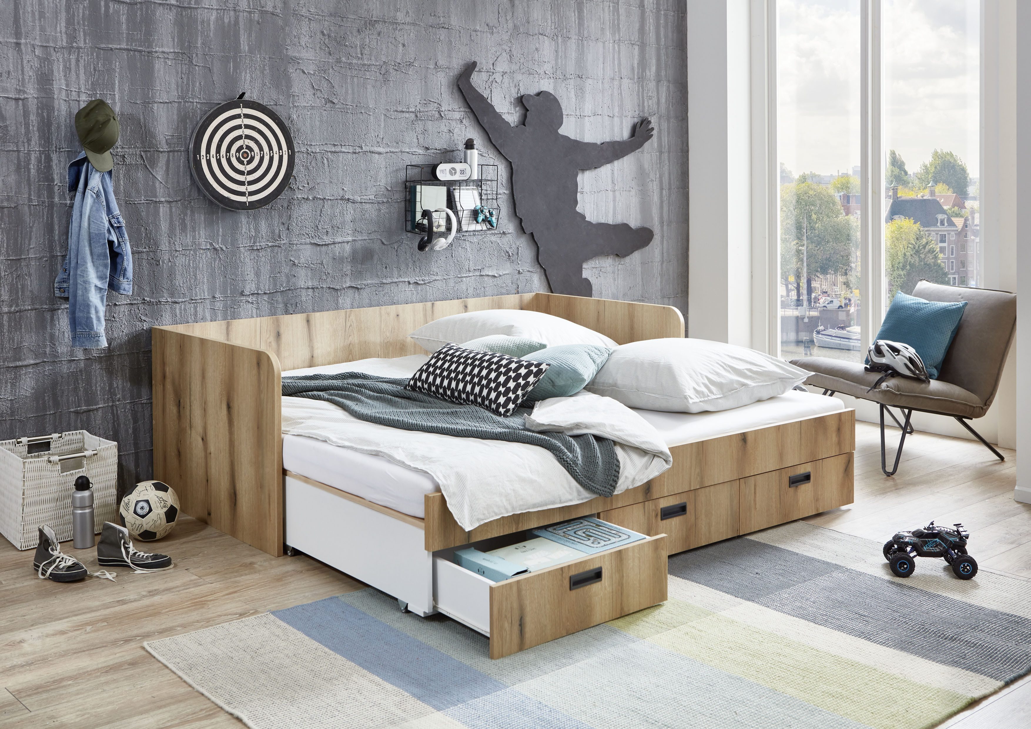 Relita 1-persoonsledikant uitrekbaar tot 180x200 cm, 3 lades, met lattenbodem, 2 kleuren