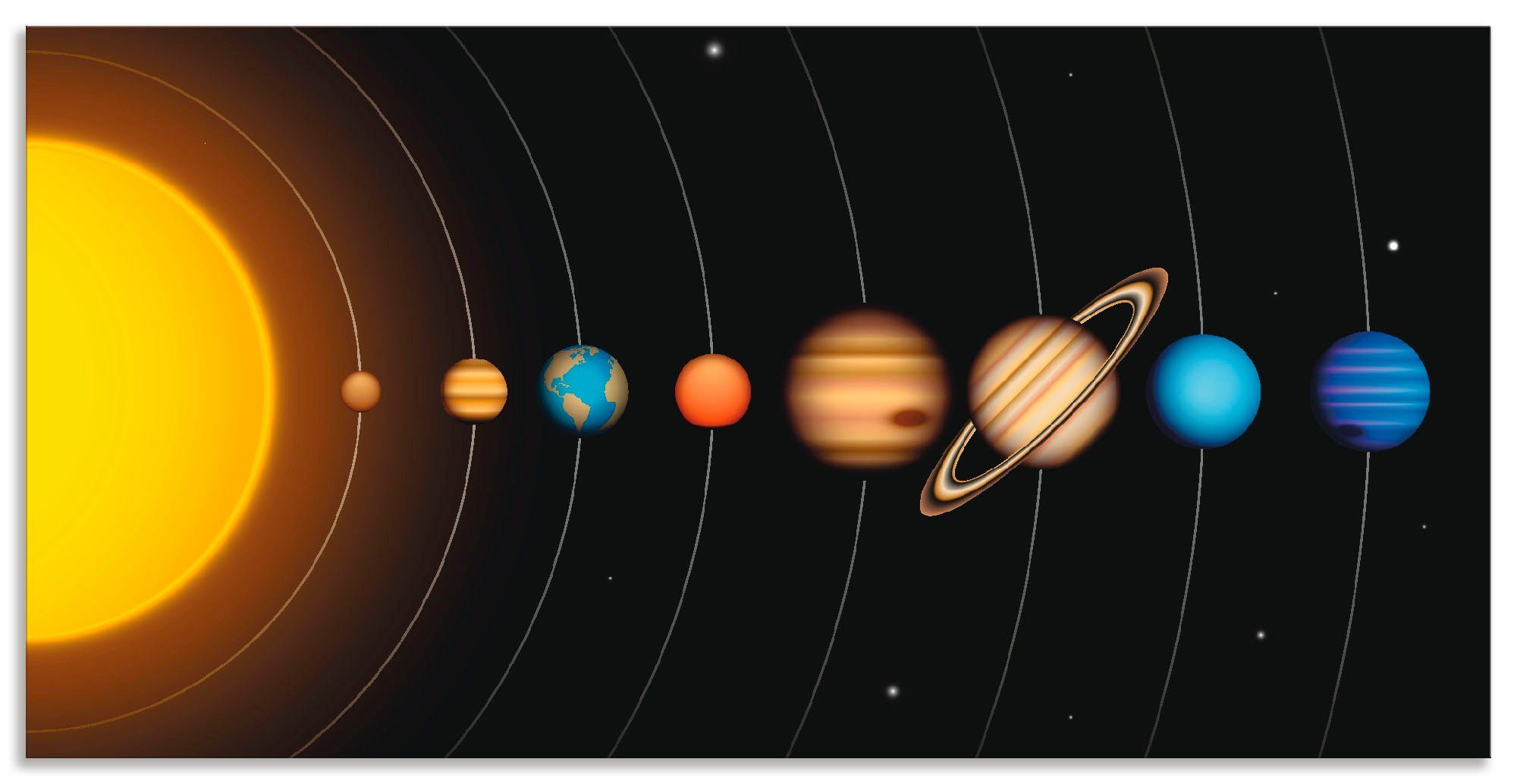 Artland Artprint Vector zonnestelsel met planeten als artprint van aluminium, artprint voor buiten, artprint op linnen, poster, muursticker foto