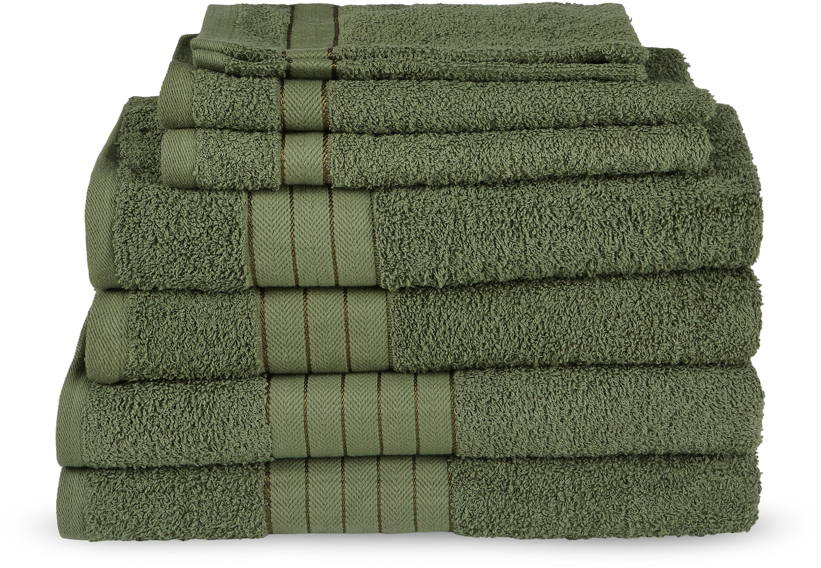 good morning handdoekenset uni met geweven rand (set, 8-delig) groen