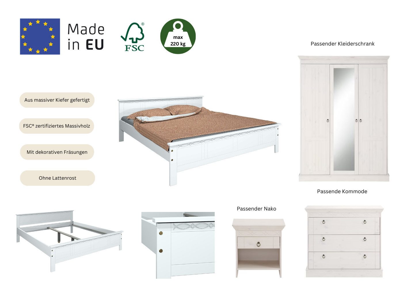 Home affaire Massief houten ledikant Indra, TOPSELLER, landhuisstijl, elegant design, gecertificeerd massief hout