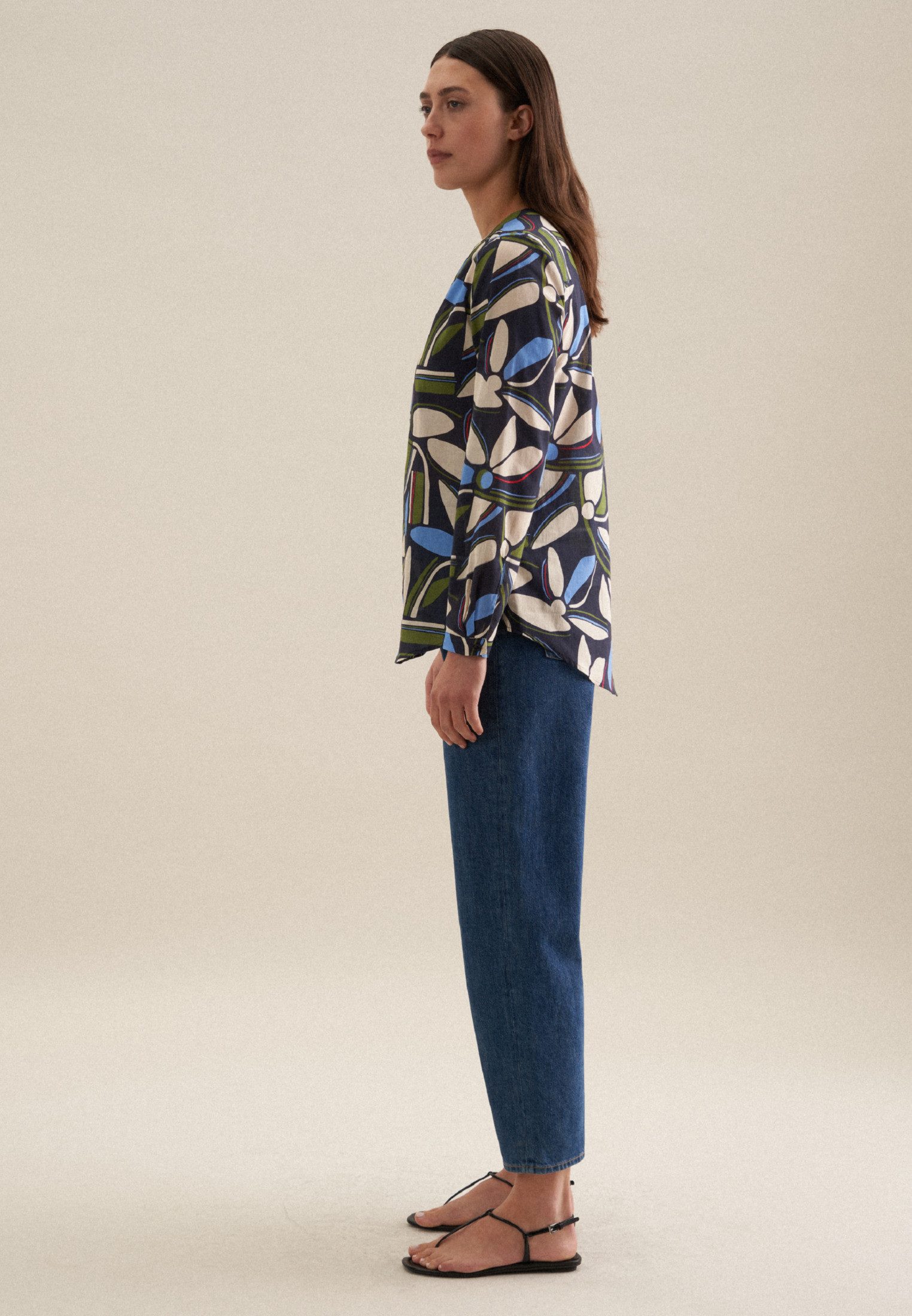 seidensticker Klassieke blouse Zwarte roos Tuniek bloemmotief