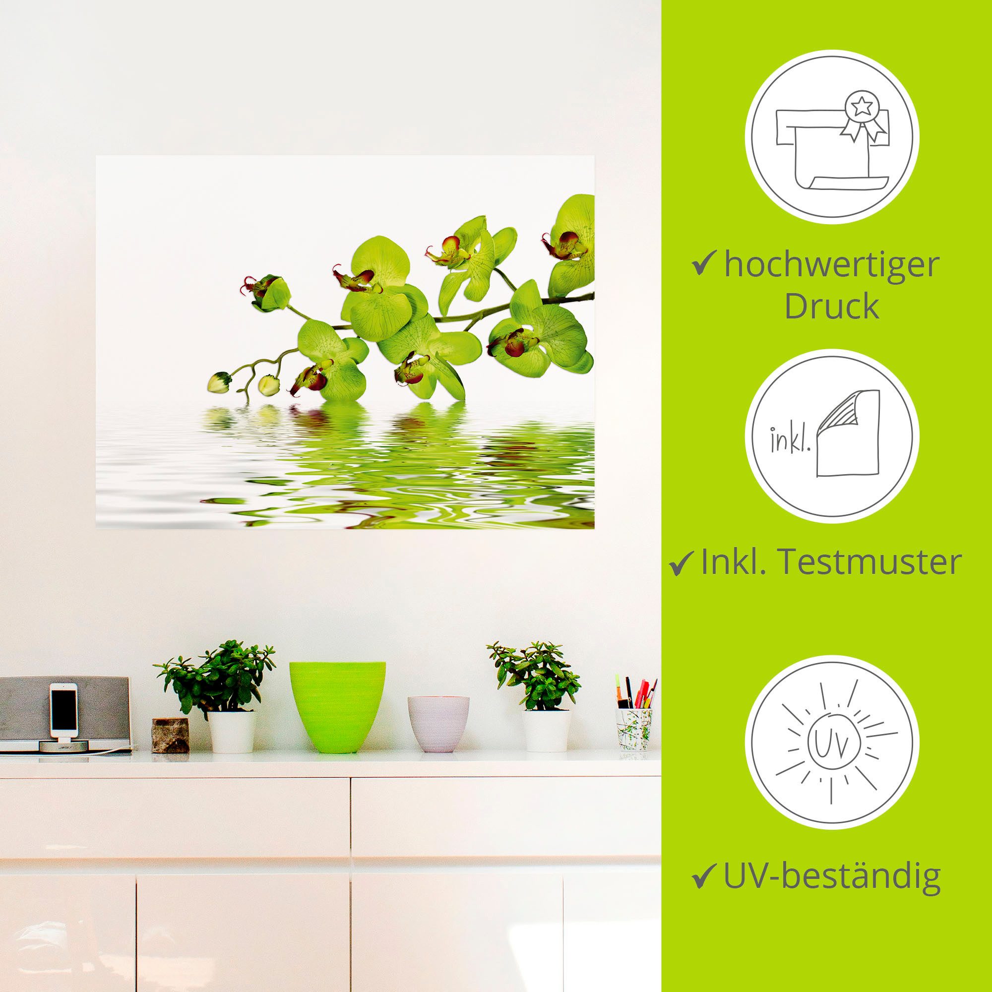 Artland Artprint Mooie orchidee met groene achtergrond als artprint op linnen, muursticker in verschillende maten