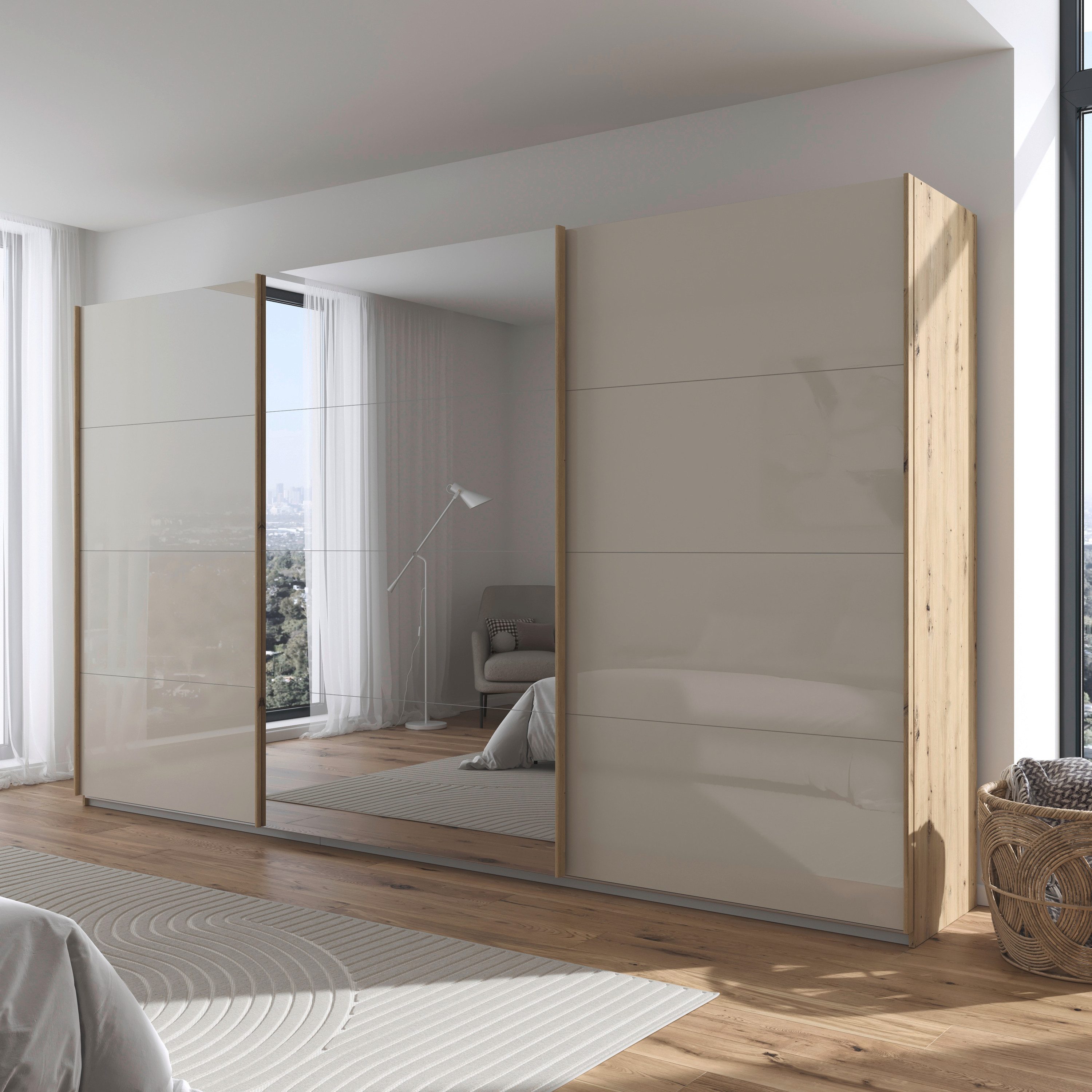 rauch Schuifdeurkast Kledingkasten kast garderobe AGORDO met glazen front doordachte binnenuitrusting, in 4 breedtes en 2 hoogtes made in germany