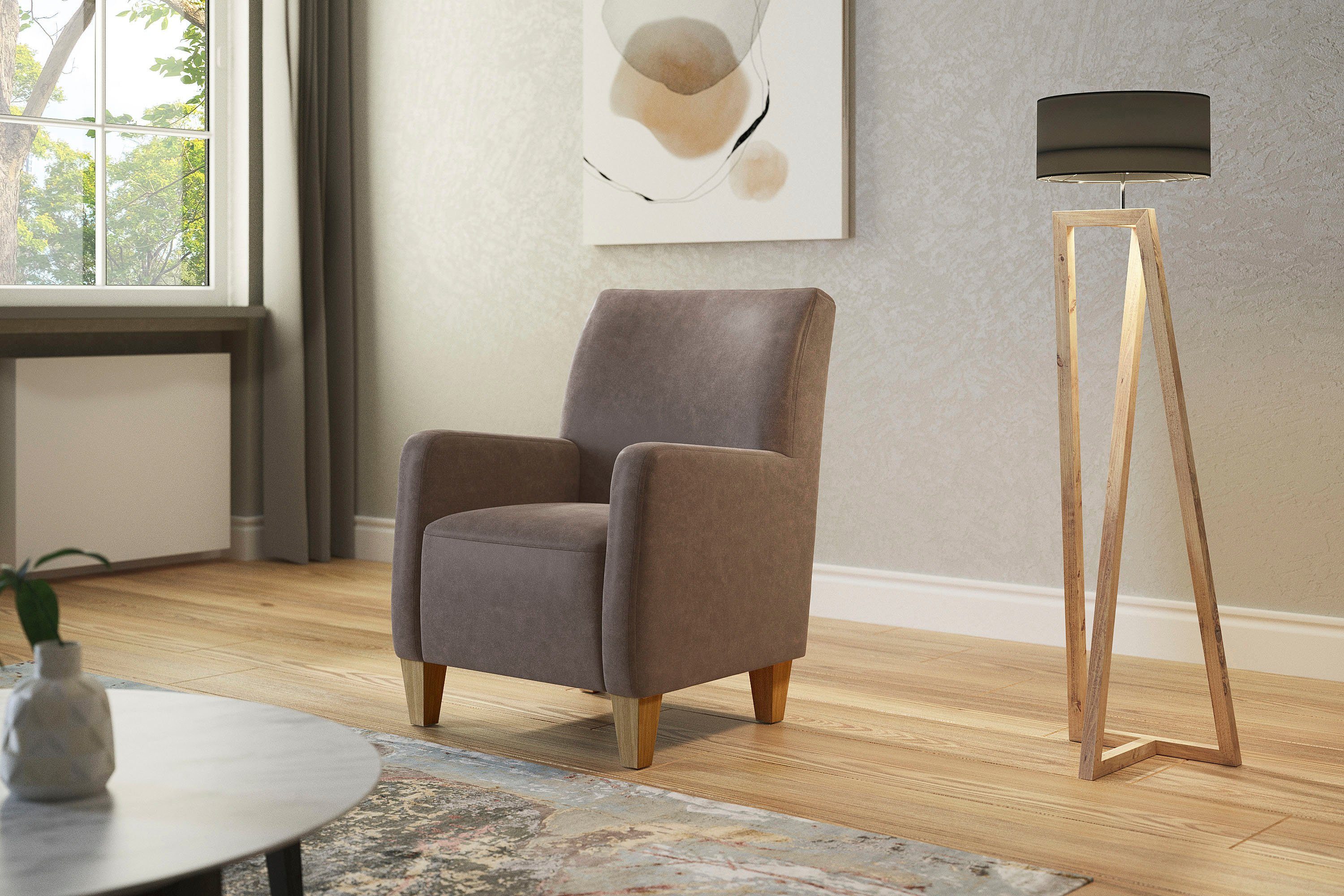 Home affaire Fauteuil Viva met binnenvering, met eikenhouten poten fauteuils maat Microvezel vintage bruin
