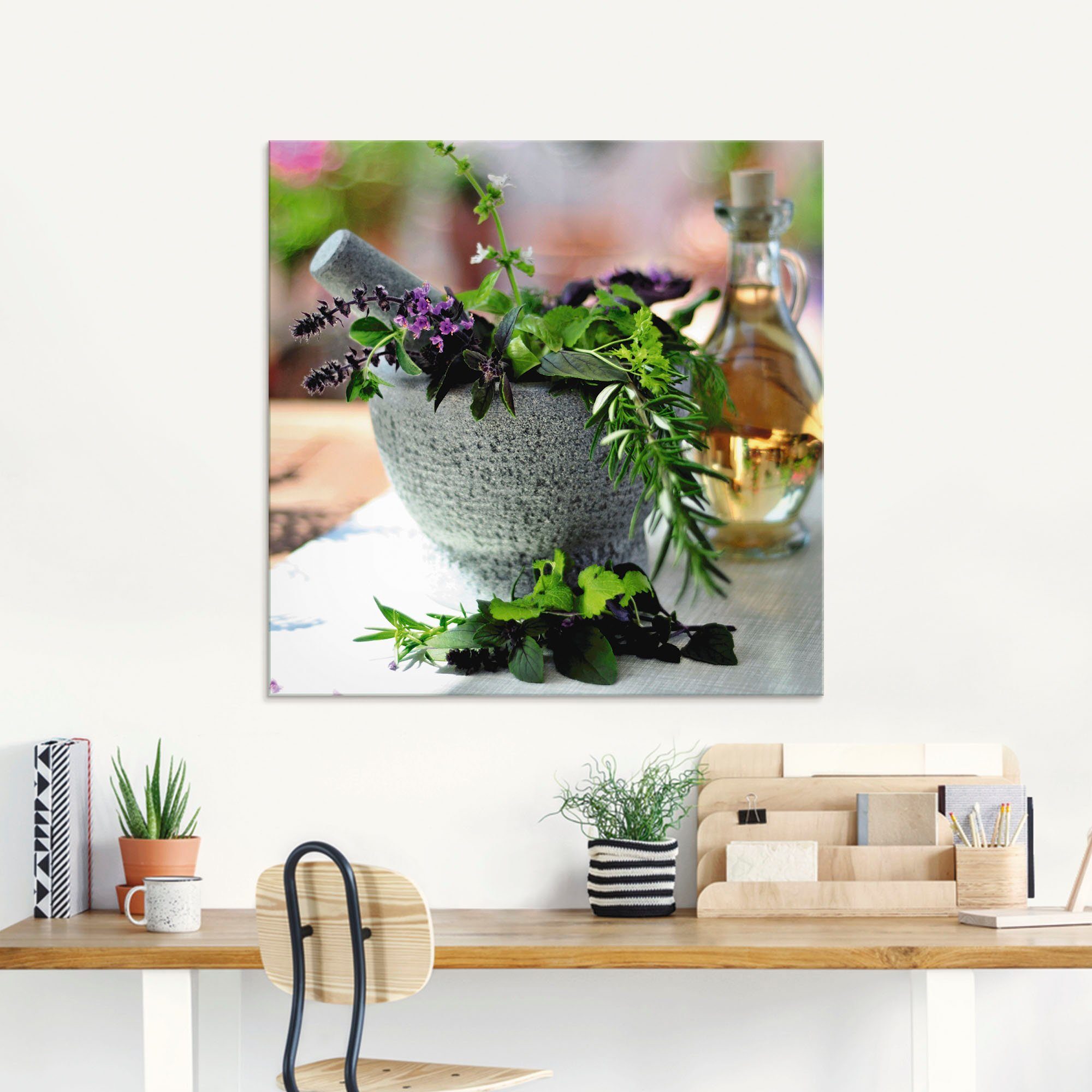 Artland Print op glas Gezonde kruidenmix in de vijzel