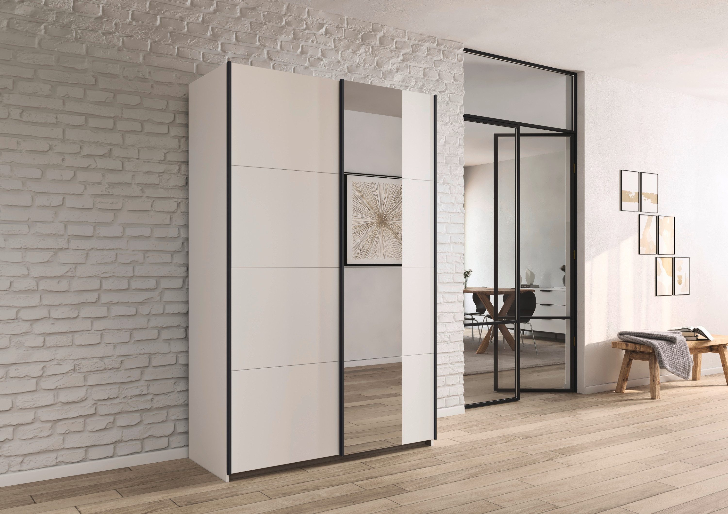 rauch Schuifdeurkast Kledingkast Kast Garderobe Slaapkamerkast OXFORD met handgrepen van metaal, ook voor kleinere ruimtes made in germany