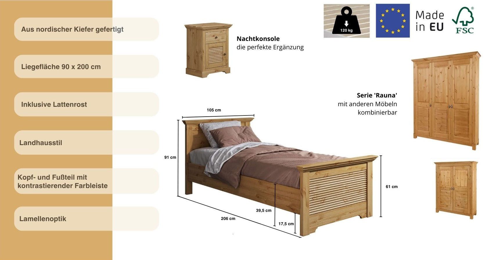 Home affaire Bed Rauna, landhuisstijl, elegant design met lamellen en kassetten, 2 kleuren