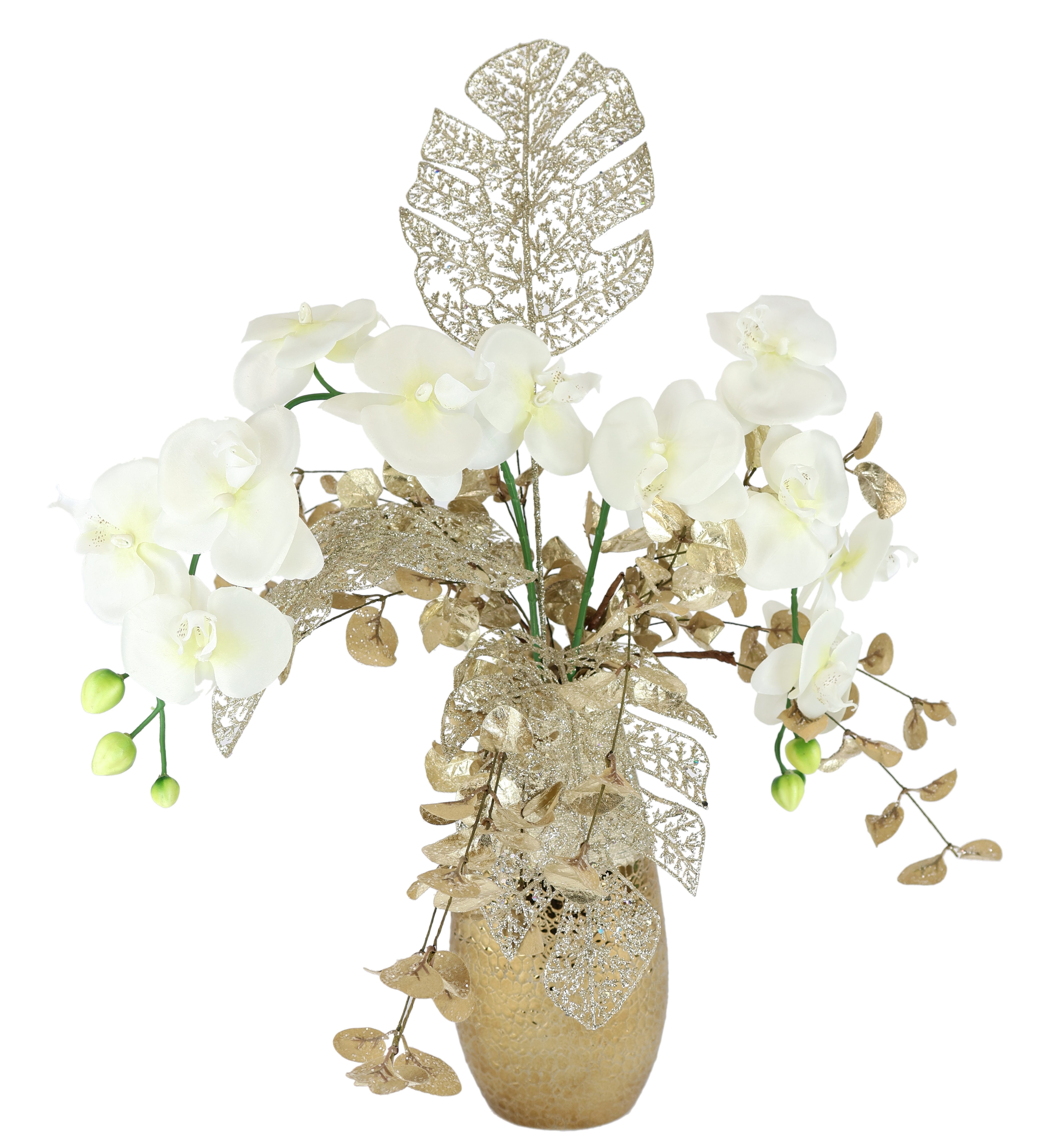 I.GE.A. Winterse kunstplant Arrangement met orchidee in keramische vaas, feestelijke kerstdecoratie(1 stuk)