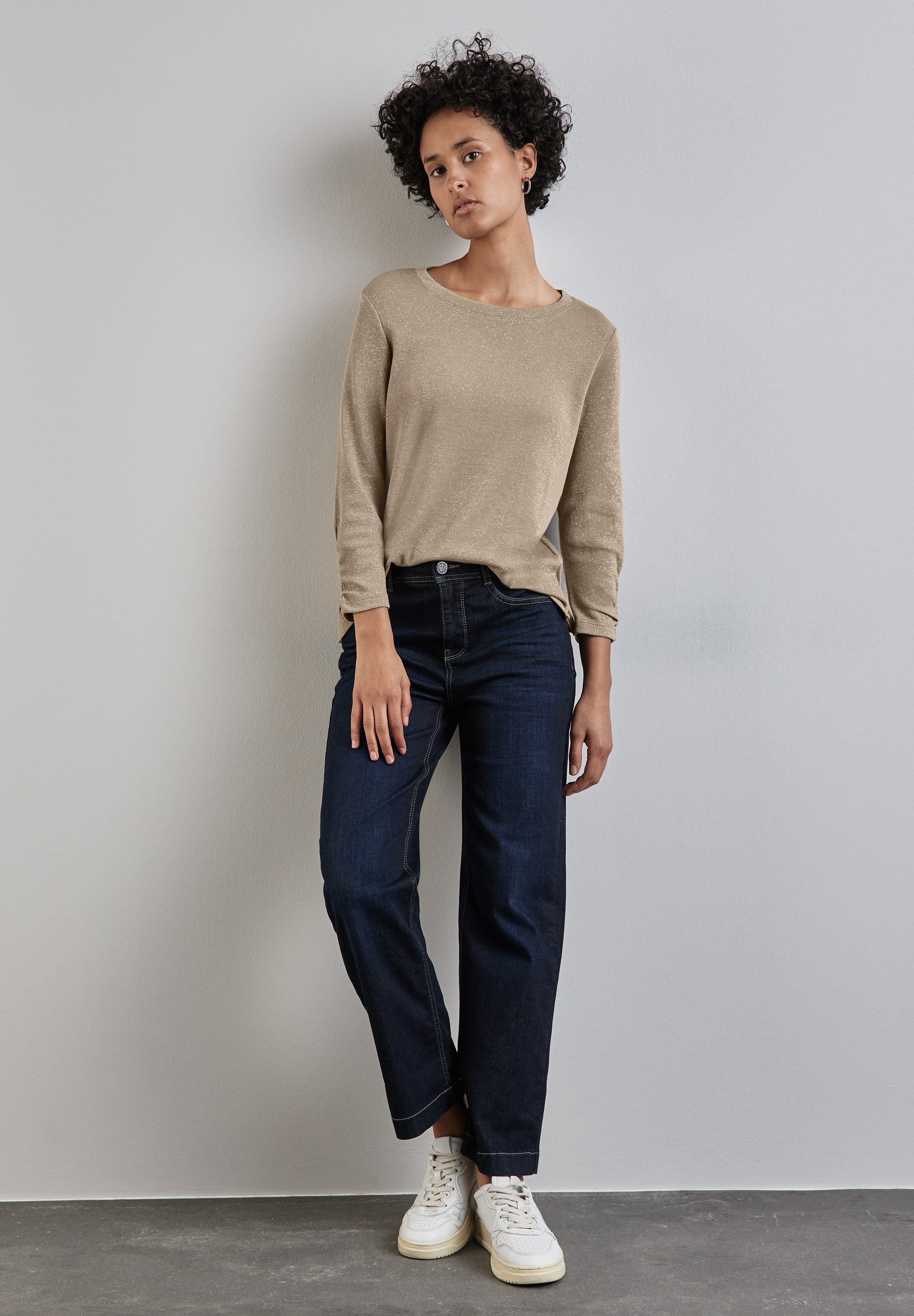 STREET ONE Shirt met 3 4 mouwen met glanzende look