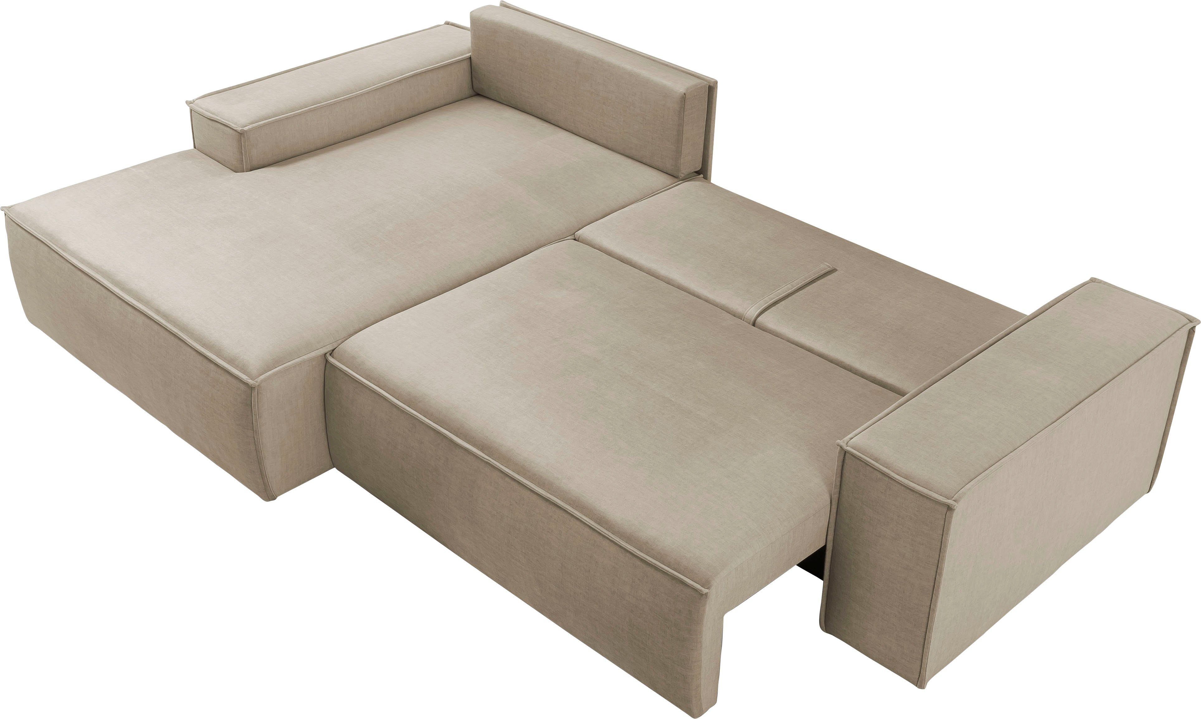 Home affaire Hoekbank SHERWOOD bedbank 267 cm, L-model, Slaapfunctie met bedlade (210x136 cm), cord, vintage, fluweel